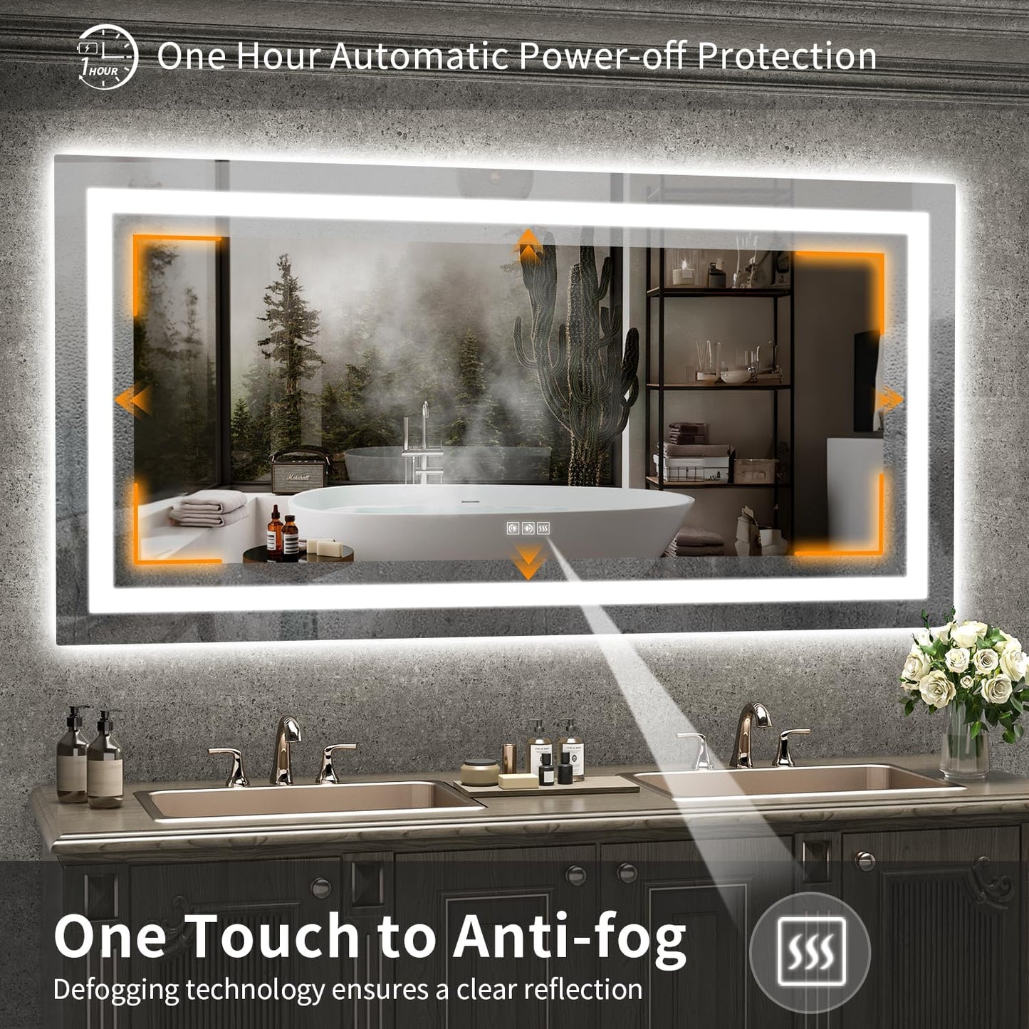 LED Mirror for Bathroom, 60x30 Inch Backlit + Front Lighted Bathroom Vanity Mirror with Lights for Wall, Double Light Strips, 3 Colors, Shatter-Proof, Anti-Fog and Brightness Memory