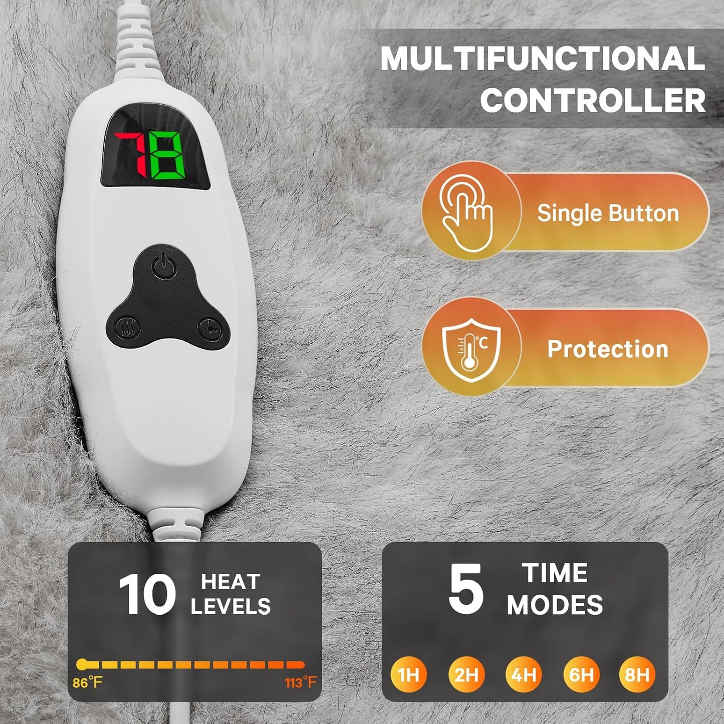Heated Electric Blanket Twin, Octrot 60"X80" Faux Fur Heating Blanket Luxury Christmas Gifts Heavy Plush with 10 Heats Levels & 8 Hours Auto Off,Super Cozy Warm Fuzzy,Fluffy Decor Winter Warming,White