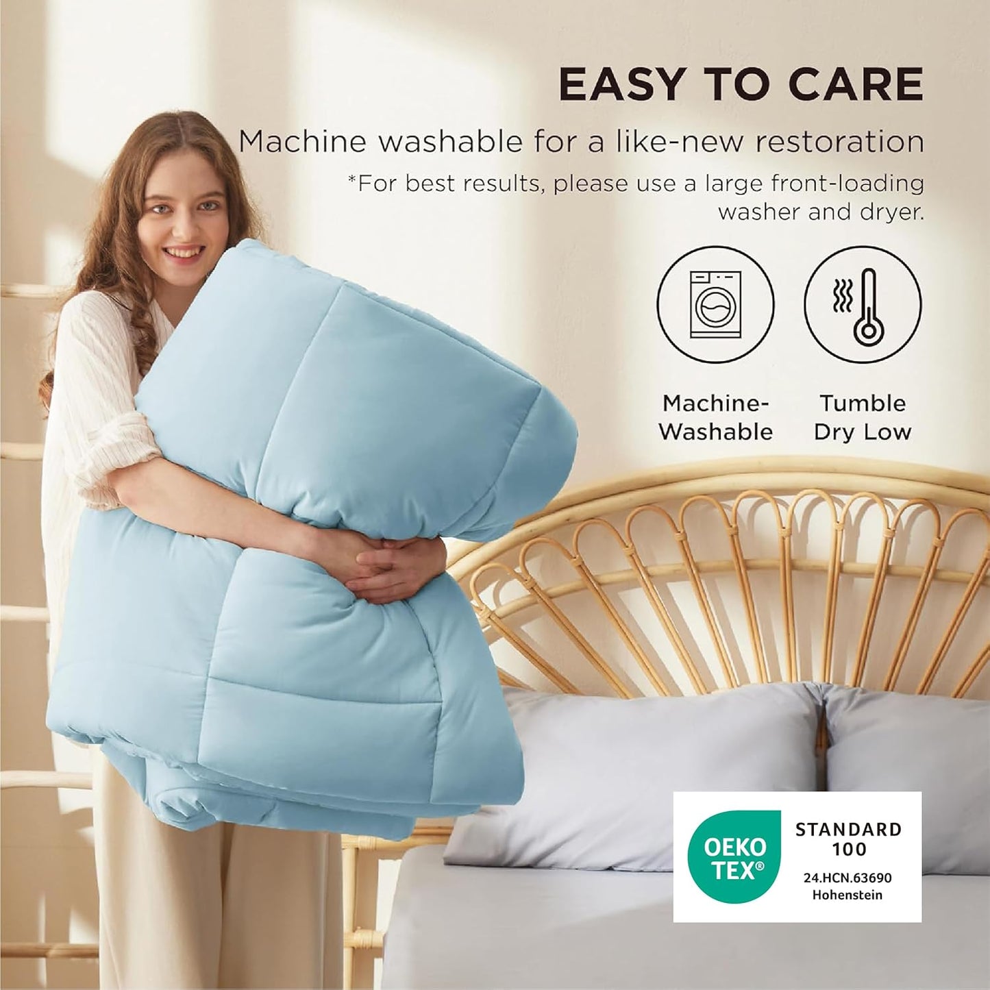 Bedsure Comforter Duvet Insert - Quilted Comforters Oversized King, All Season Duvet, GentleSoft Down Alternative Bedding, with 8 Tabs, Gifts for Women/Men, Light Spa Blue, Oversized King 116x98Inche