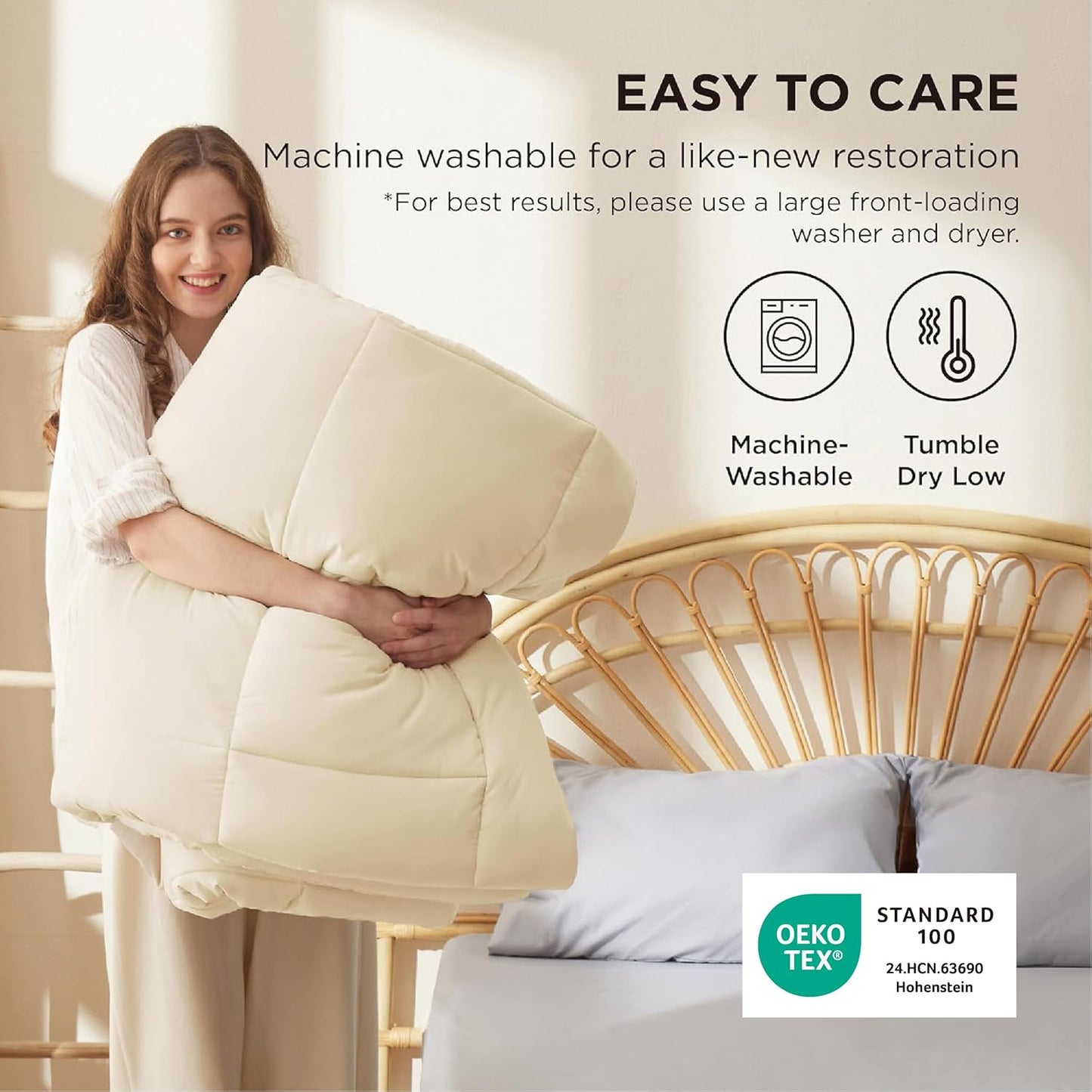 Bedsure Comforter Duvet Insert - Quilted Comforters Twin Size, All Season Duvet, GentleSoft Down Alternative Bedding, with 8 Tabs, Gifts for Women/Men,Cream,Twin 88 x 68 Inches