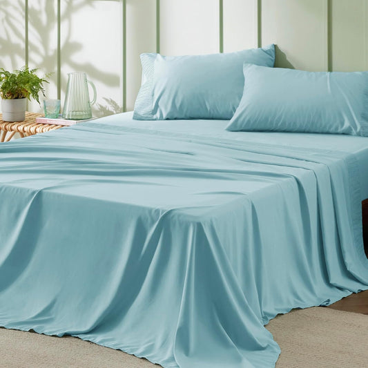Bedsure Full Size Bed Sheets - 4 Pieces Soft Full Sheet Set - Breathable & Cooling - Hotel Luxury - Easy Care Polyester Microfiber Bedding for Women, Men, Spa Blue