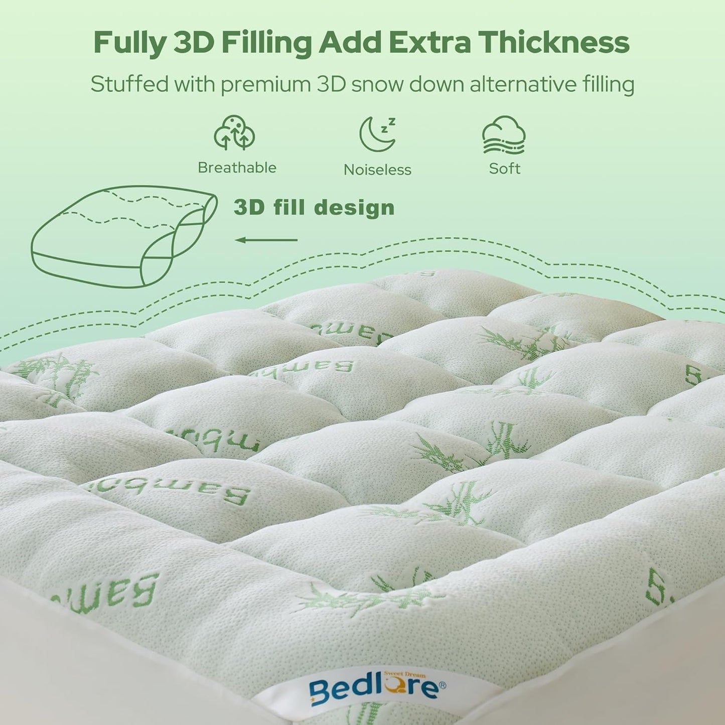 BEDLORE Twin XL Mattress Topper Viscose Derived from Bamboo, Thick Pillow Top Mattress Pad with Deep Pockets for 6-15 inches Mattress, Soft Mattress Topper College Dorm Size for Back Pain