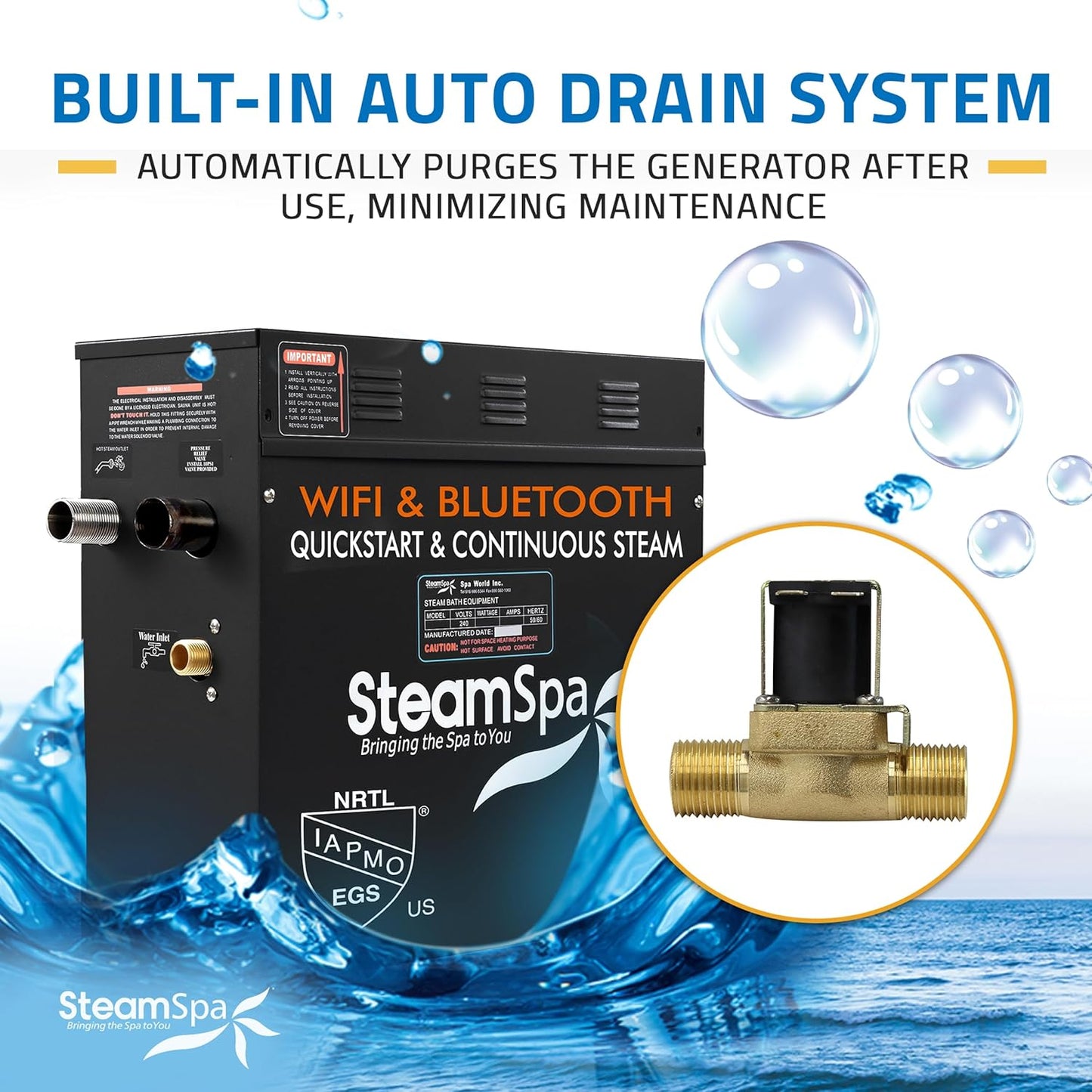 SteamSpa Steam System 21kW Steam Shower Generator with Bluetooth Wifi, Quickstart Continous Steam, Advanced Touch Pad Screen, Chroma Lights, Drain Pan and Auto Drain Oil Rubbed Bronze RVBS2100ORB-A