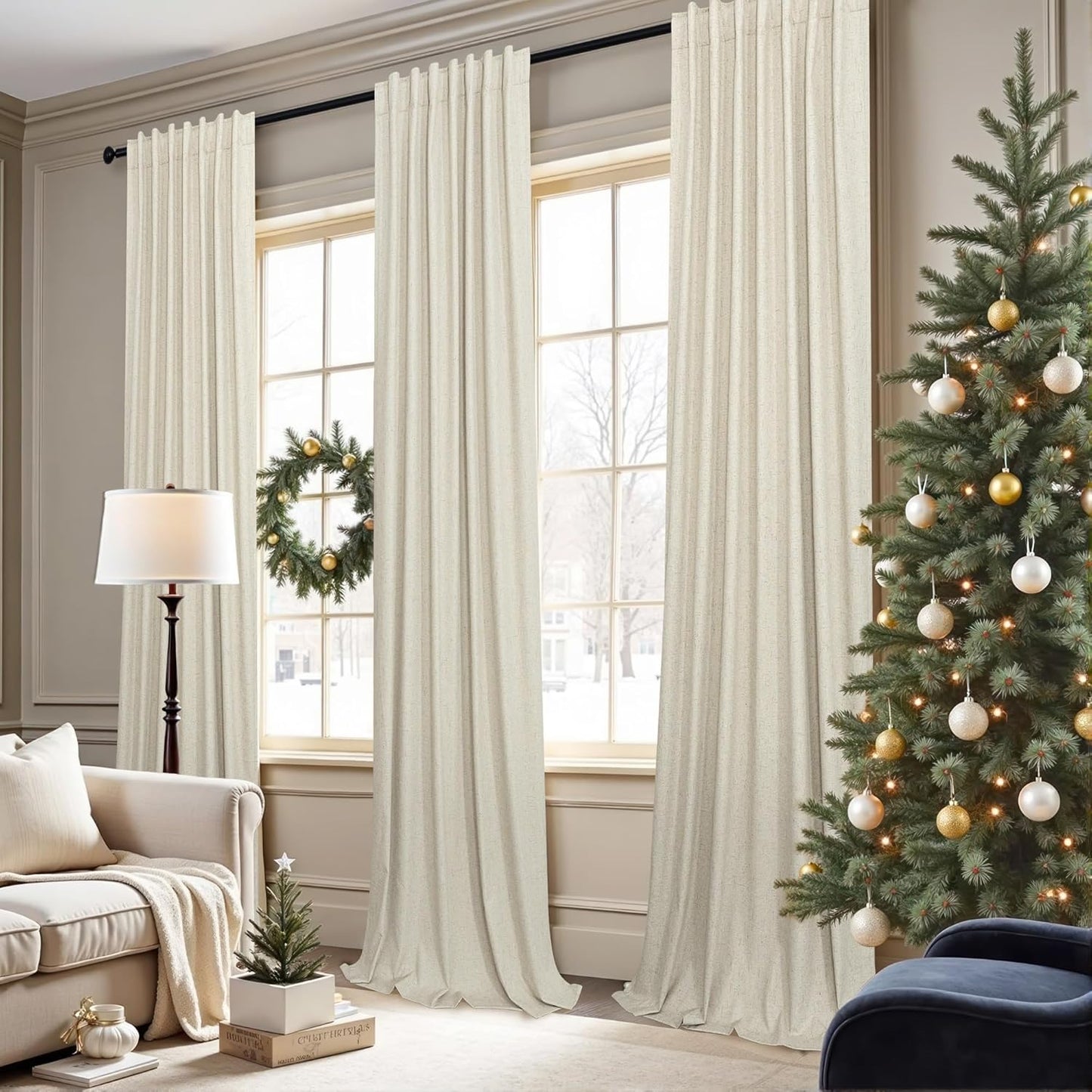 92 Inch Curtains 2 Panel Set UV Light Blocking Summer Farmhouse Curtains for Living Room Darkening Curtain for Nursery Kids Bedroom Linen Look Blackout Drape Thermal Insulating 52x92 Long Length Beige