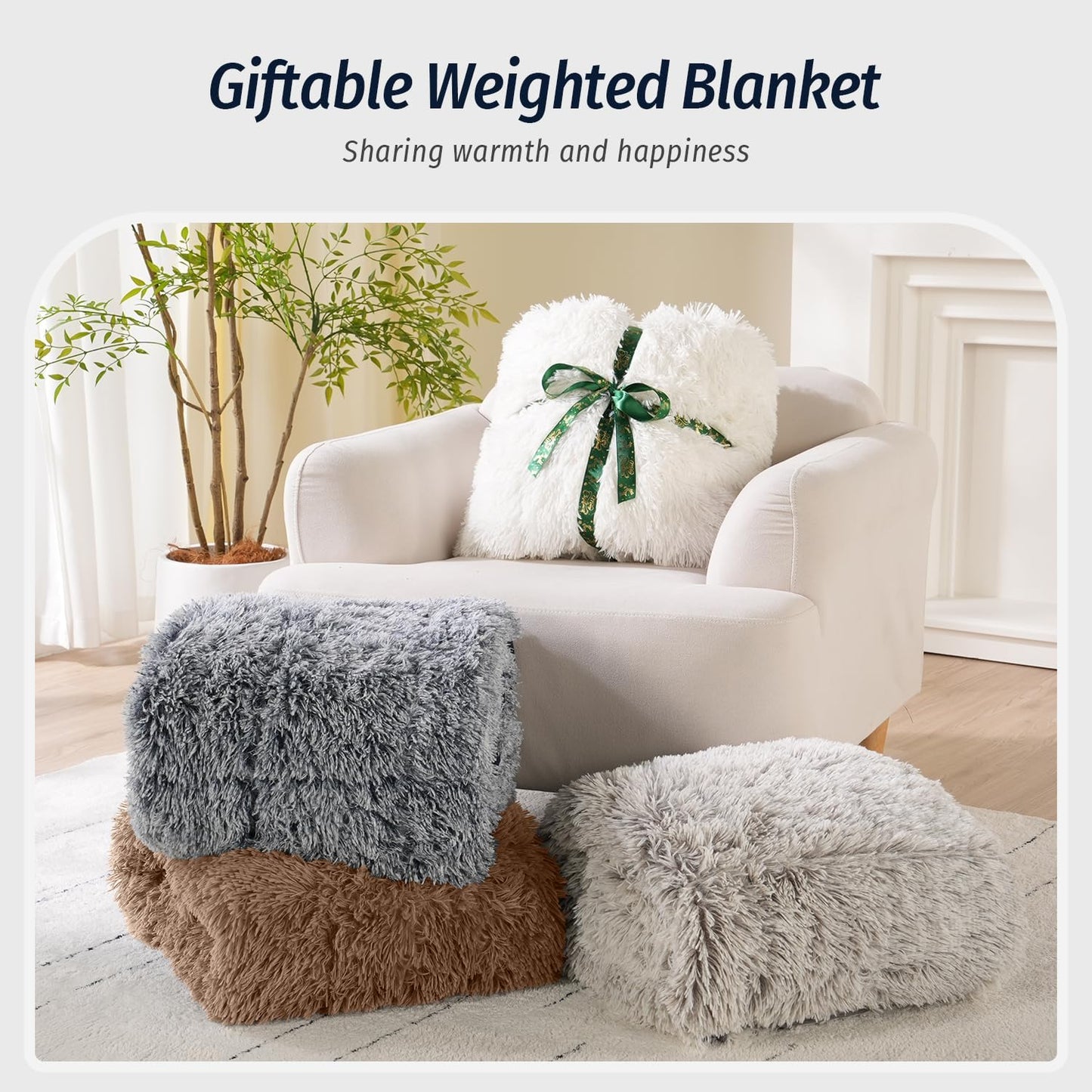 Wemore Shaggy Long Fur Faux Fur Weighted Blanket,Cozy and Fluffy Plush Sherpa Long Hair Blanket for Adult 20lbs,Fluffy Fuzzy Sherpa Reverse Heavy Blanket for Bed,Couch, Brown 60 x 80 Inches