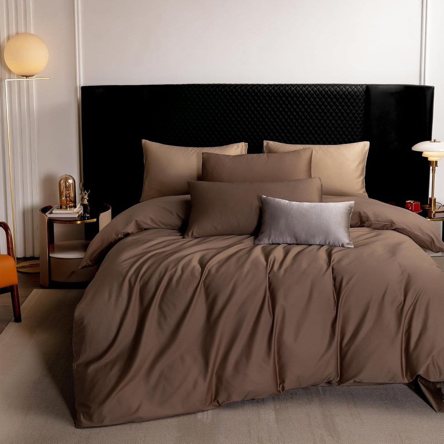 MooMee Duvet Cover Set 100% Extra Long Staple Cotton 600 Thread Count Silky Sateen Smooth Luxury Soft Breathable Durable Hotel Quality Bedding, 3 Pieces (Chocolate Brown, King 104"x90")
