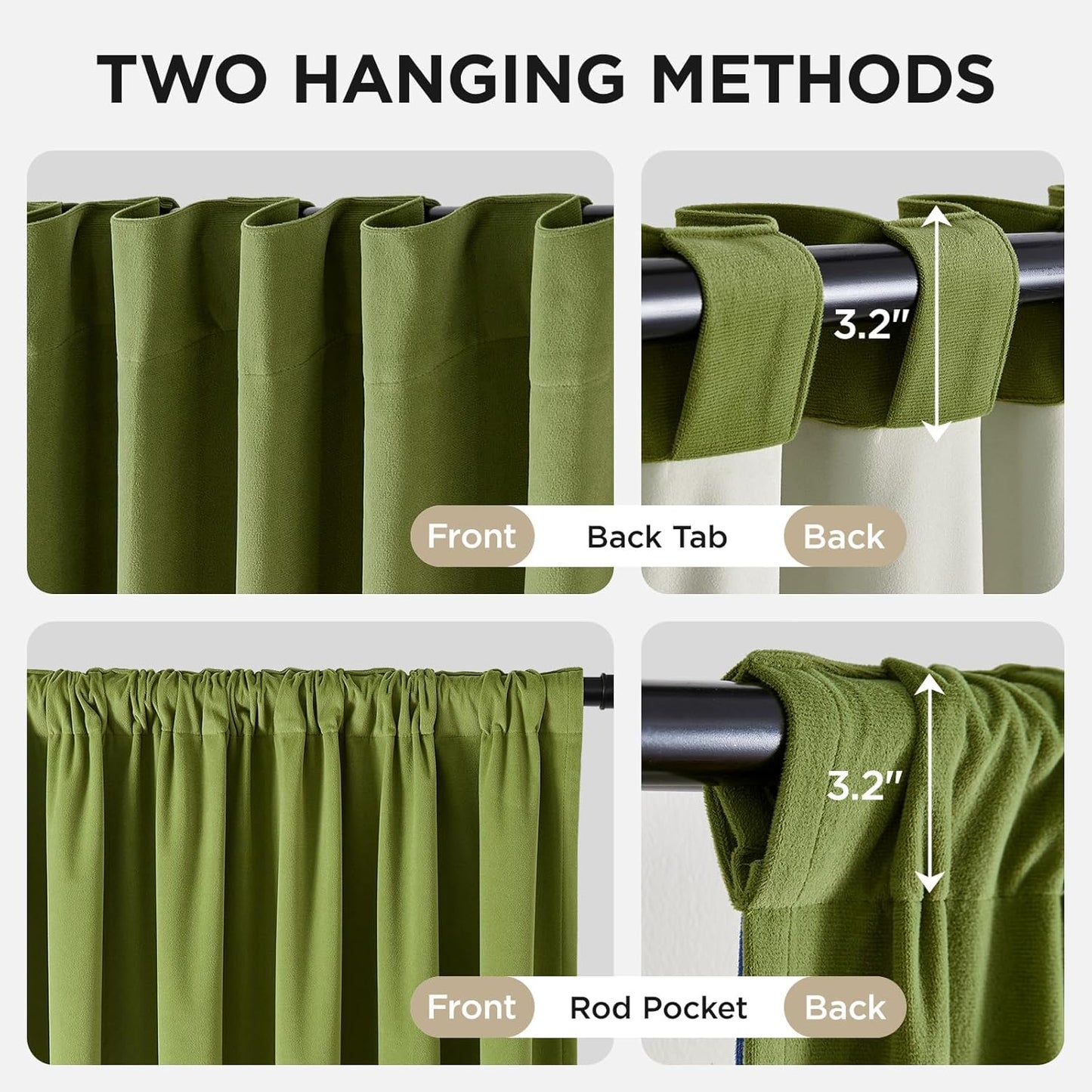 Joydeco Moss Green 100% Blackout Curtains 96 Inch 2 Panels, Luxury Thermal Green Velvet Curtains for Bedroom Living Room, Soundproof Blackout Window Drapes, Rod Pocket & Back Tab (52W x 96L)