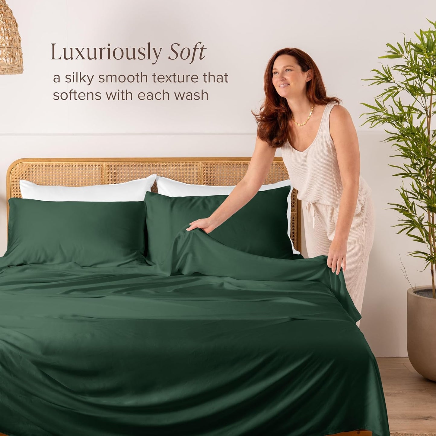 Bare Home 100% Rayon Made from Bamboo Twin XL Sheet Set - 3 Piece Bedding Set - Deep Pockets - Breathable - Easy Fit - Bedding Sheets & Pillowcases (Twin XL, Forest Green)