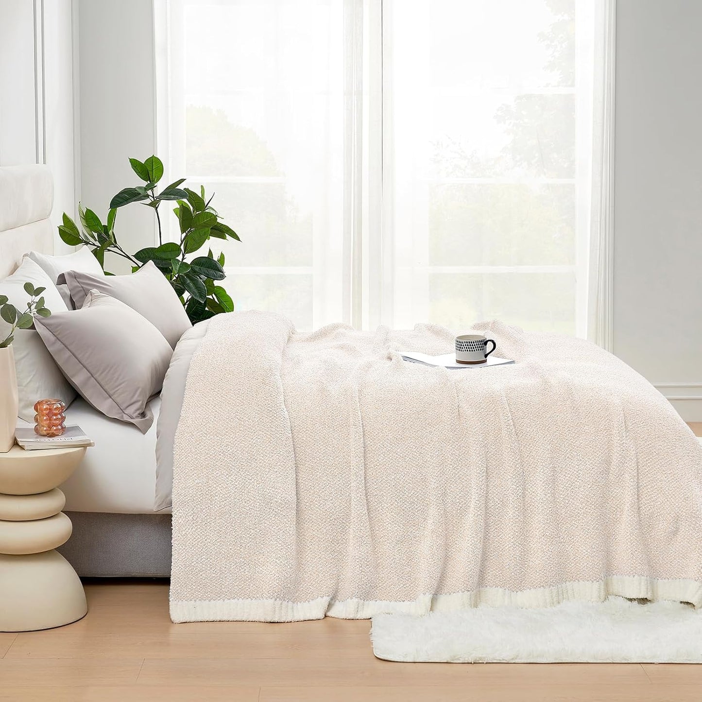 Snuggle Sac Ultra Soft Ivory Bedding Blanket Twin XL, Warm Fluffy Microfiber Blankets for Bed, Living Room, Oversized Bed Blanket Dupes, Heather Ivory, 66x90 inches