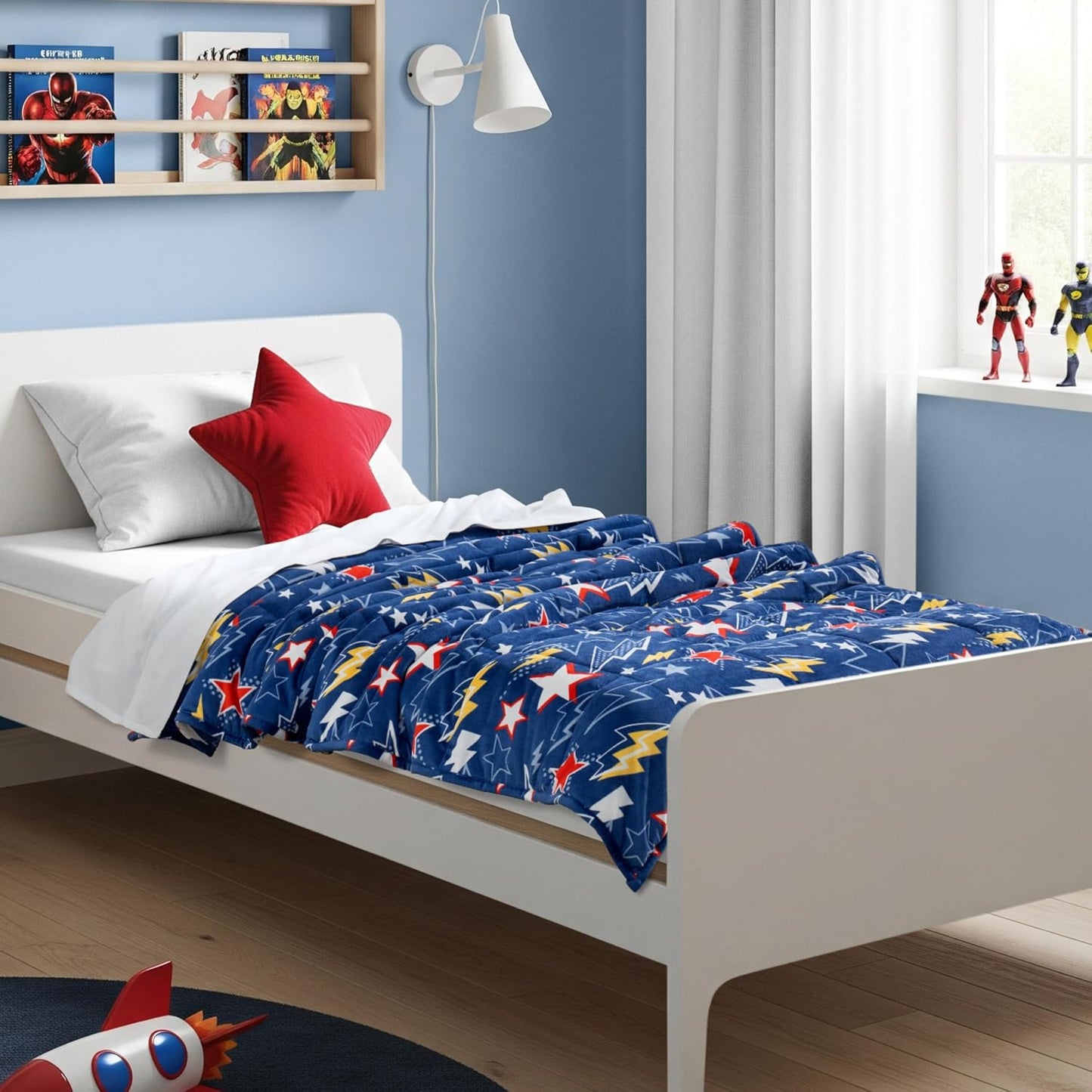 Bare Home Weighted Blanket Twin or Full Size 7lb (40" x 60") - Minky Fleece - Premium Heavy Blanket Nontoxic Glass Beads (Superhero, 40"x60")