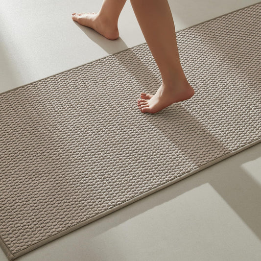 Bathroom Runner Rug, Long Bath Mat Washable Thin Quick Dry Low Pile Bathroom Runner Rugs 24 x 60 Non Slip, Beige 24"x60"