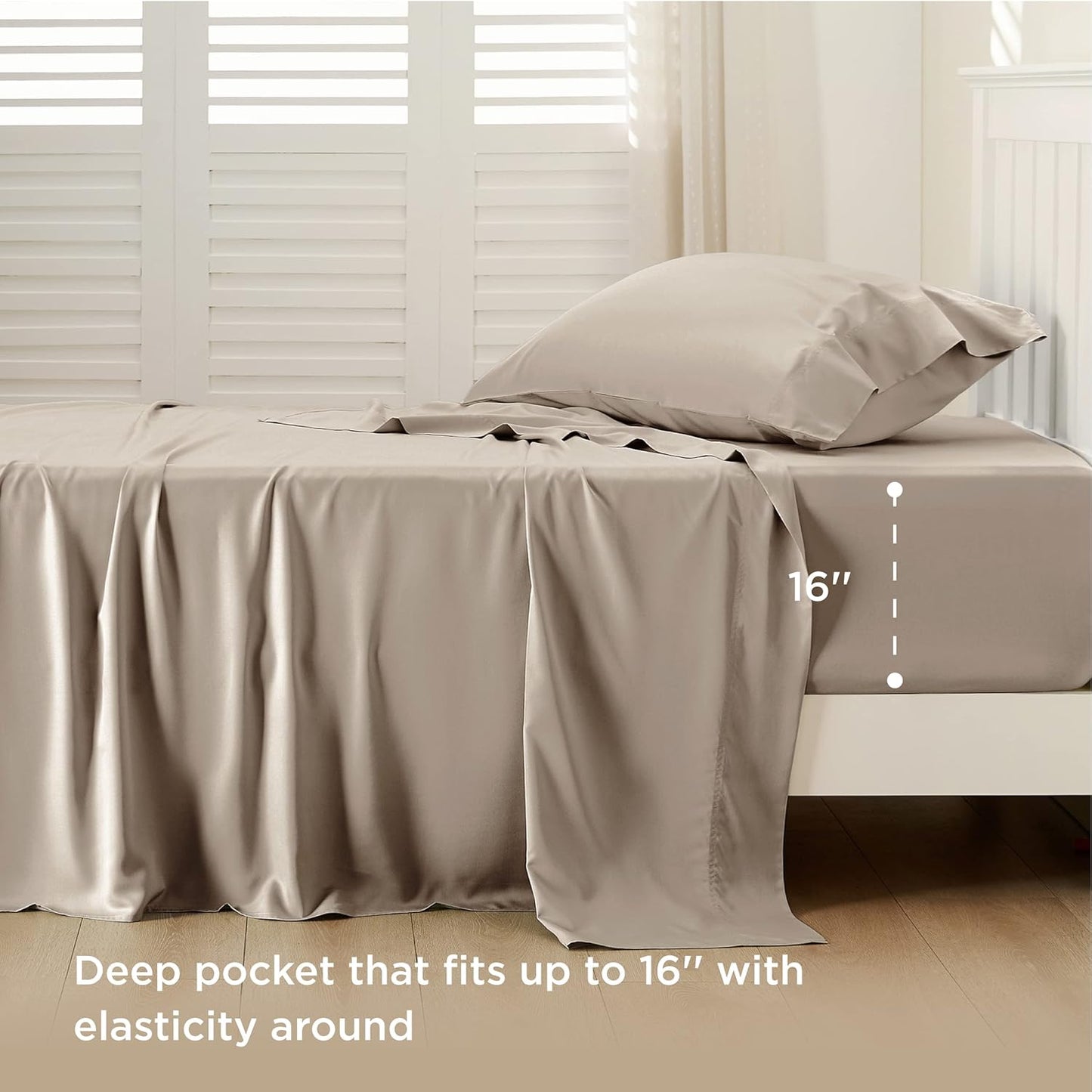 Bedsure Cooling Sheets Twin, Rayon Derived from Bamboo, Breathable & Soft Twin Sheets Set, Deep Pocket Up to 16 Inches, Hotel Luxury Silky Bedding for Hot Sleepers, Simply Taupe