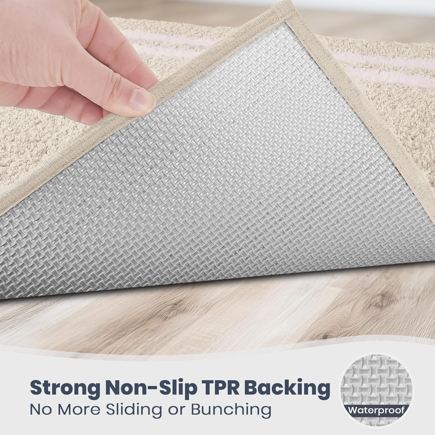 PURRUGS Bathroom Rug Non-Slip Machine Washable 24" x 36", Super Absorbent and Quick Dry Shaggy Microfiber Bath Mat, Extra Soft and Plush Bath Rug for Bathtub, Shower and Sink, Beige