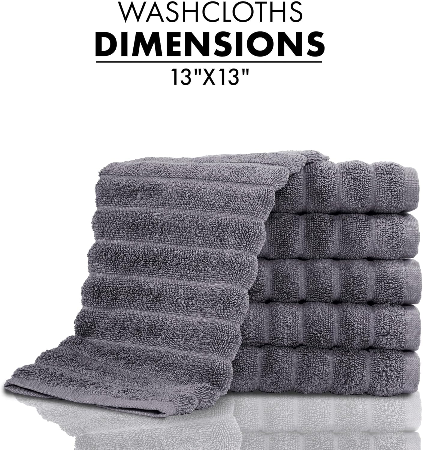 Classic Turkish Towels CTT Luxurious 100% Turkish Cotton Washcloths 6 Pack, Highly Absorbent & Quick Dry, Face Towels Wash Cloths for Hotel, Spa & Gym | 13"x13" (Grey)