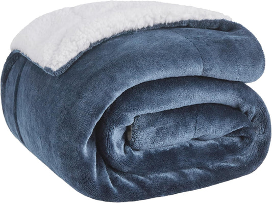 Bedsure GentleSoft Sherpa Fleece Throw Blanket for Couch - Thick and Warm Throw for Women and Men, Soft Fuzzy Plush Blanket for Winter, Slate Blue, 50x60 Inches