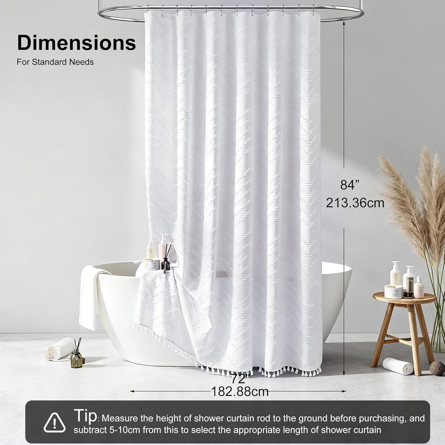 Extra Long Shower Curtains 72 x 84 Inches Tufted Chevron White Shower Curtains Fabric for Bathroom Modern Shabby Chic Waterproof Cloth Shower Curtain