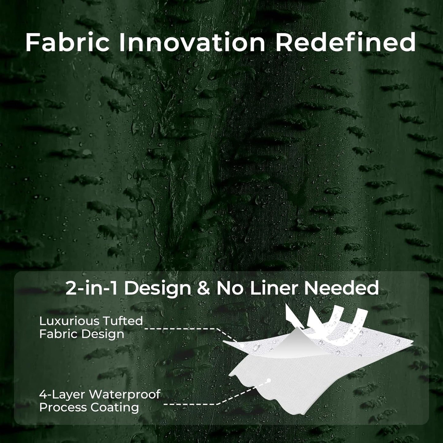 Dark Green Boho Shower Curtain 72 x 72 Inches Woven Fabric Shower Curtain Tufted Chervon Textured Shower Curtains Modern Minimalist Shower Curtains for Bathroom