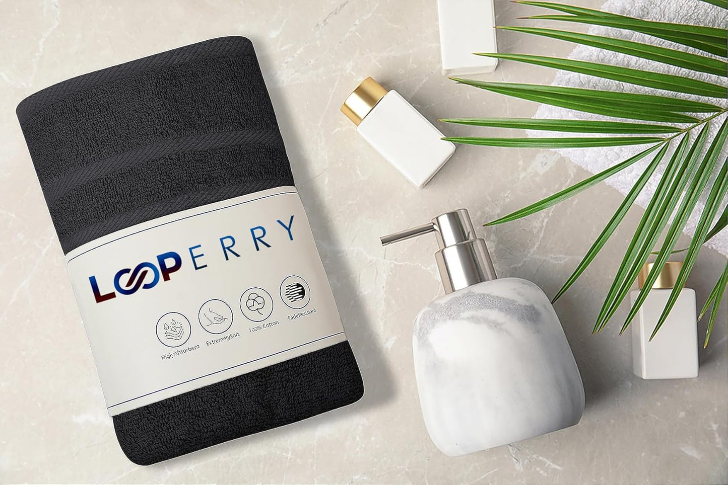 Looperry 6 Pack Small Bath Towel Set - 100% Cotton 23x46 Shower Towels in 450 GSM. Lightweight & Absorbent Quick Dry Gym Towel for Showering, Pet Drying, Spas & Salons. Terry Ringspun Towels (Black)