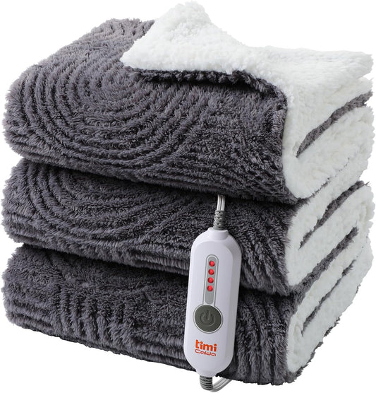 Heated Blanket Full Size - 72"x84" Cozy Soft Jacquard Heating Blanket with 4 Heat Levels & 10 Hours Auto-Off, Jacquard Fleece, Overheating Protection, Warm Gifts, Grey