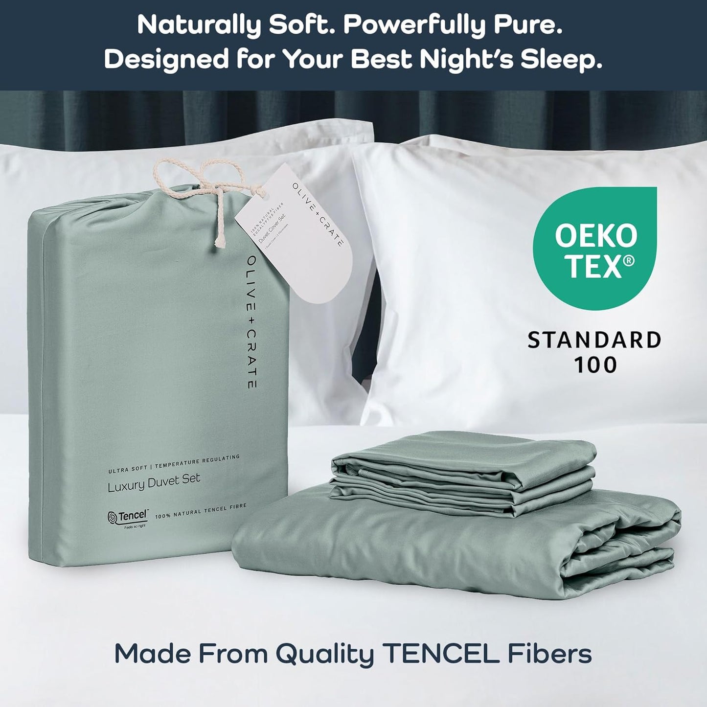 Olive + Crate Tencel Eucalyptus Cooling Duvet Cover Set - Hypoallergenic, Lyocell Tencel Duvet Cover - Soft, Temperature Regulating with Hidden Button Closure & Corner Ties - Twin XL [Eucalyptus]