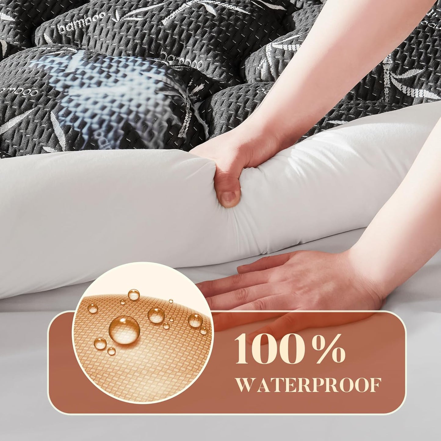 100% WaterprooTwin Size Mattress Topper, Thick Pillow Top Mattress Pad，Up to 21 Inch Deep Pocket, Soft Breathable Mattress Pad for Back Pain, Protector Cover(Black)