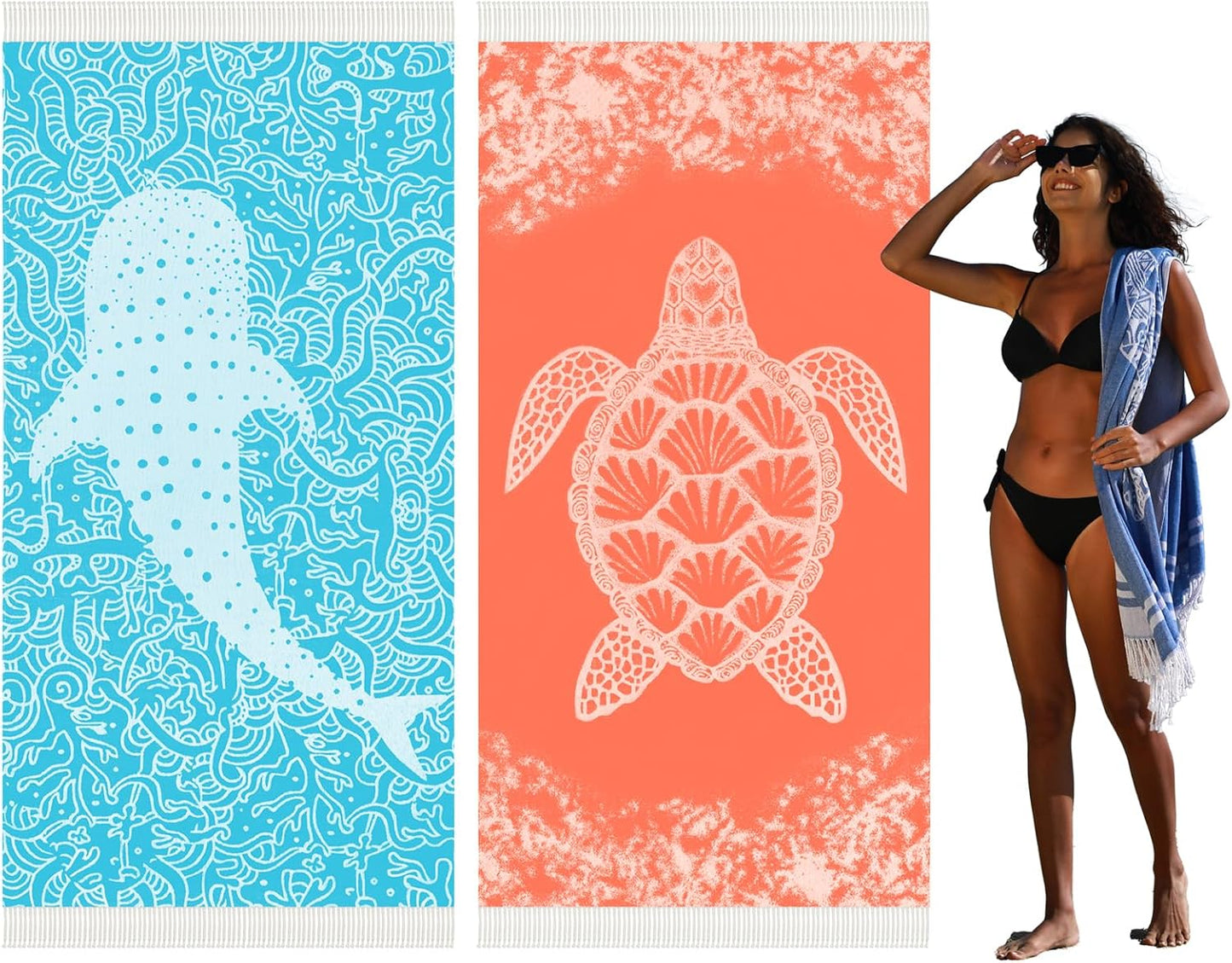 2 Pack Turkish Beach Towel Quick Dry Absorbent Cotton Lightweight Thin Bathroom Bath Pool Swim Towels Extra Large Oversized Sand Free Beach Accessories Essentials Stuff Cloud Adults Gift