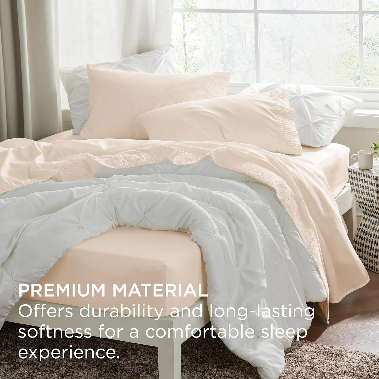 Bedsure Twin Sheets Set - 3 Pieces Soft Twin Bed Sheets - Breathable & Cooling - Hotel Luxury - Easy Care Polyester Microfiber Bedding for Women, Men, Light Beige