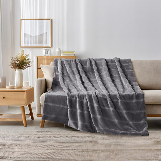 ALPHA HOME Luxury Faux Rabbit Fur Throw Blanket for Couch Bed, Cozy Gifts for Women Christmas, Ideal for Home Decor and Chilly Nights