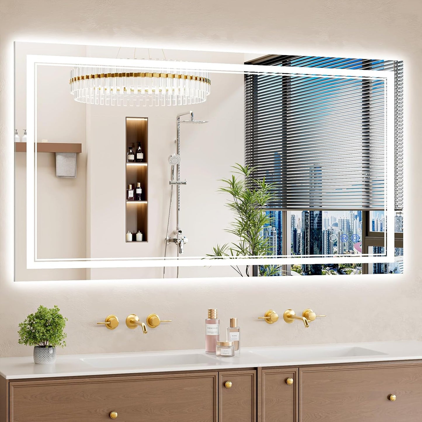 30"x55" LED Bathroom Mirror with Lights, Anti-Fog, Backlit + Front Lit, Dimmable, Led Vanity Mirror for Wall, Lighted Bathroom Mirror, 3 Colors, Shatter-Proof Tempered Glass
