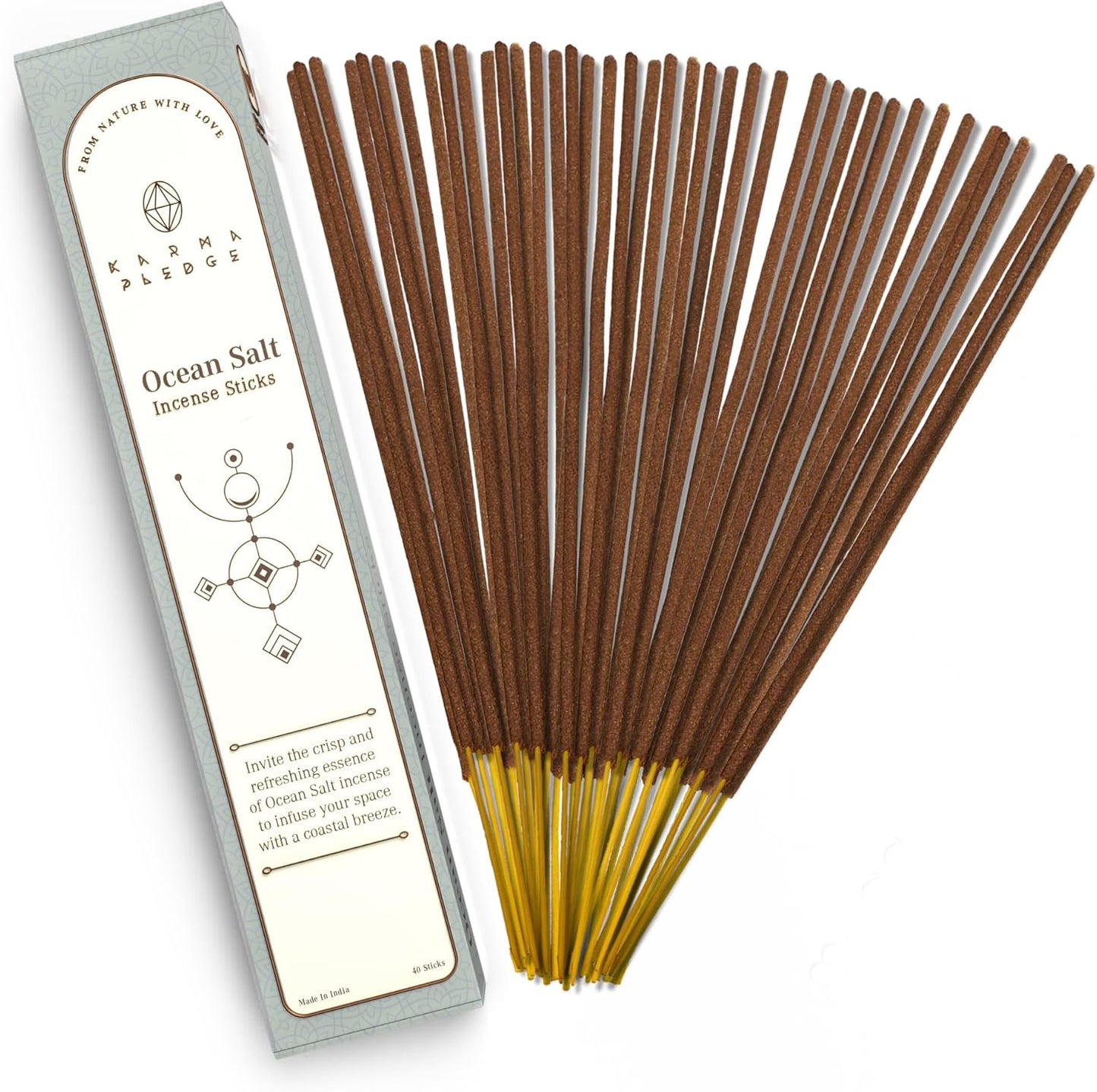 Ocean Salt Incense Sticks, Organic Hand Dipped Incense, Natural Herbs & Aromatic Ingredients, Contain 40 Sticks Inside, Burn Time 45-60 Min, Spiritual Gifts, Incense by Karma Pledge