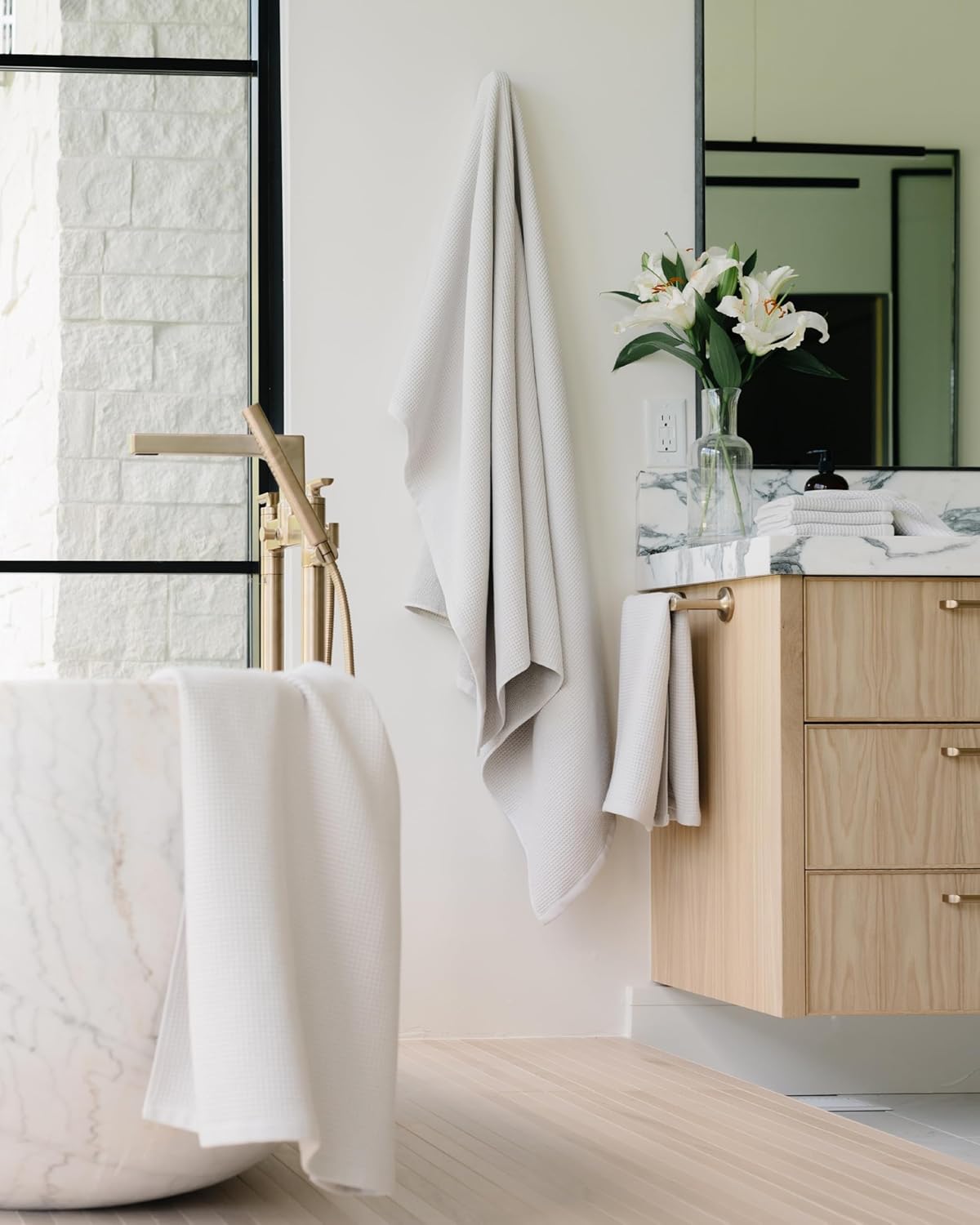 Cozy Earth Waffle Bath Towels - 60% Cotton 40% Viscose from Bamboo Bath Towels 30 x 58 Inches - Soft & Absorbent Terry, Reversible Mini Textured Waffle & Weave Pattern - 2 Pack
