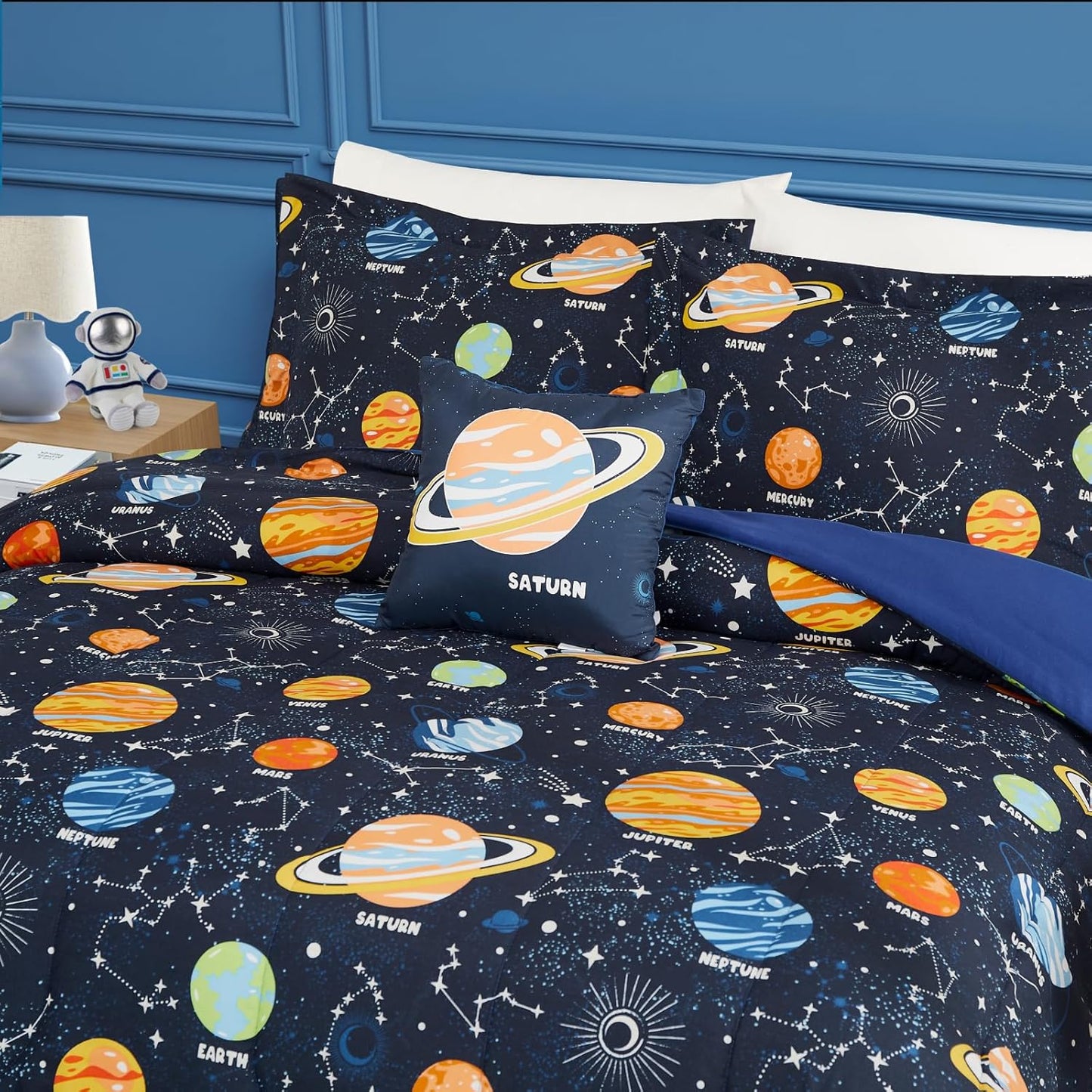 Twin Comforter Set for Boys - 3 Pieces Space Twin XL Bedding Set with 1 Comforter, 1 Decor Pillow, 1 Pillow Sham