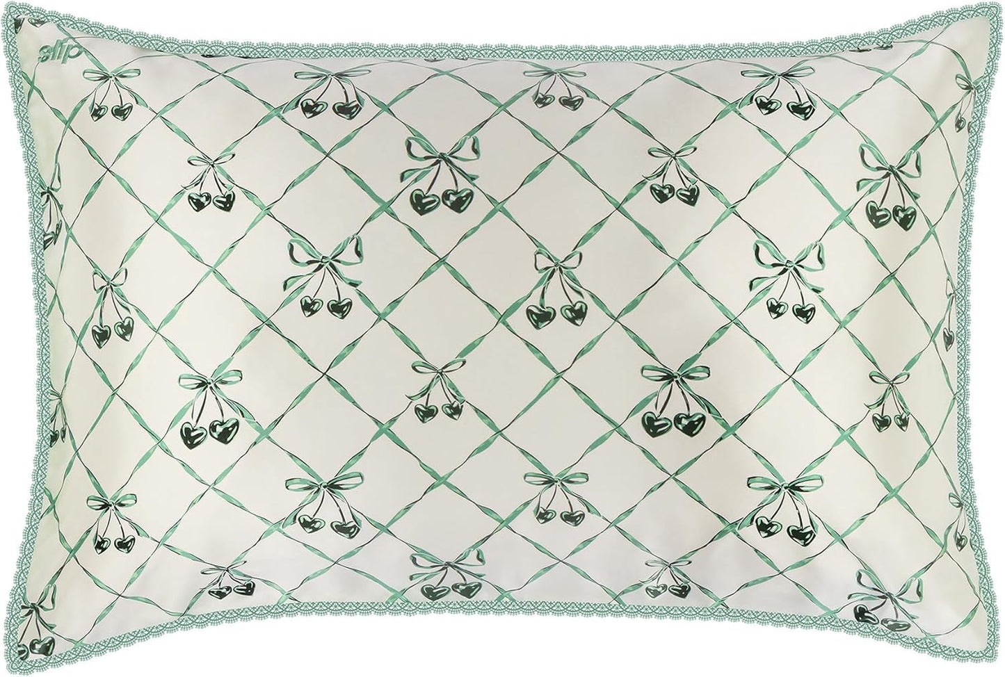 slip Queen Silk Pillowcase – Wintergreen Limited Edition with Lace Trim – 100% Pure Mulberry Slipsilk™ – Anti-Aging, Anti-Frizz, Anti-BedHead