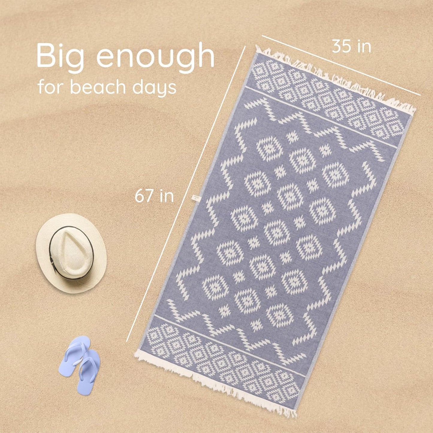 Premium Turkish Beach Towel – 100% Cotton, Quick Dry, Sand Free, Oversized Pool Towels 35”x 67” – Ideal for Travel, Pool, and Beach – Dark Blue