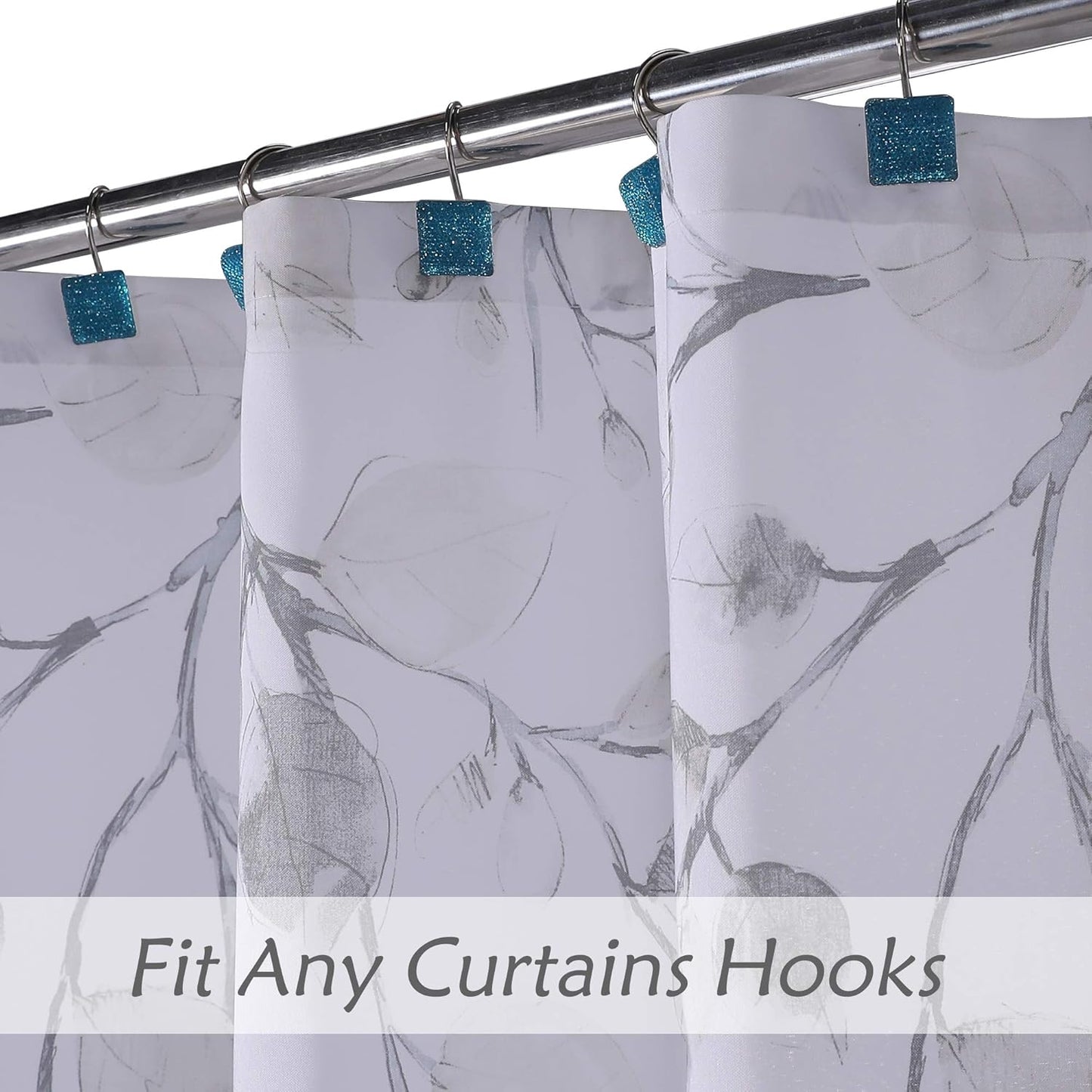 Central Park Gray Tan Leaf Shower Curtain Water Resistant Decorative Sweeping Floral Print Canvas Bathroom Spa Hotel Shower Curtain with Buttonholes (White, 70"x72")