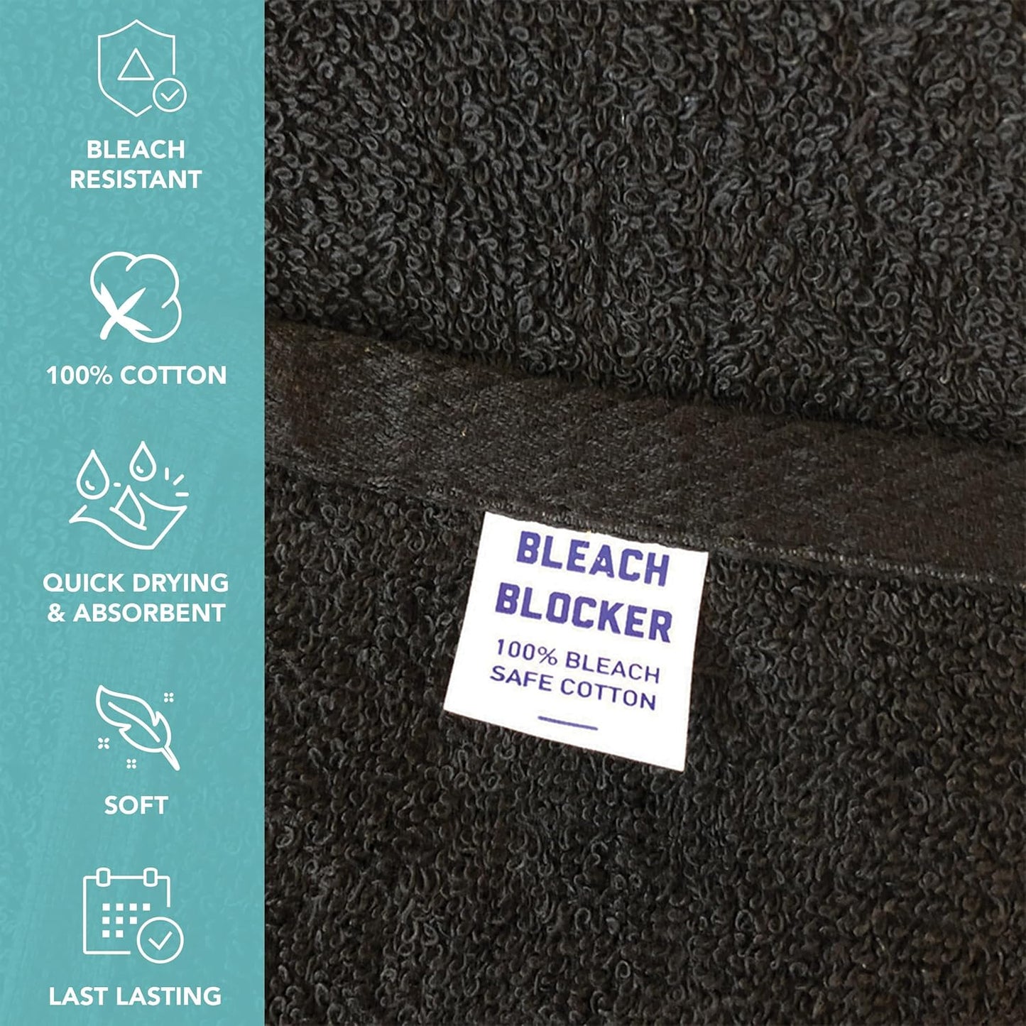 Arkwright Bleach Proof Salon Towels Bulk - Case of 180 - Highly Absorbent, 100% Cotton, Quick Dry Spa Face Towel for Hair Stylist, Barber, Pedicure, and Esthetician, 16 x 27 in, Black