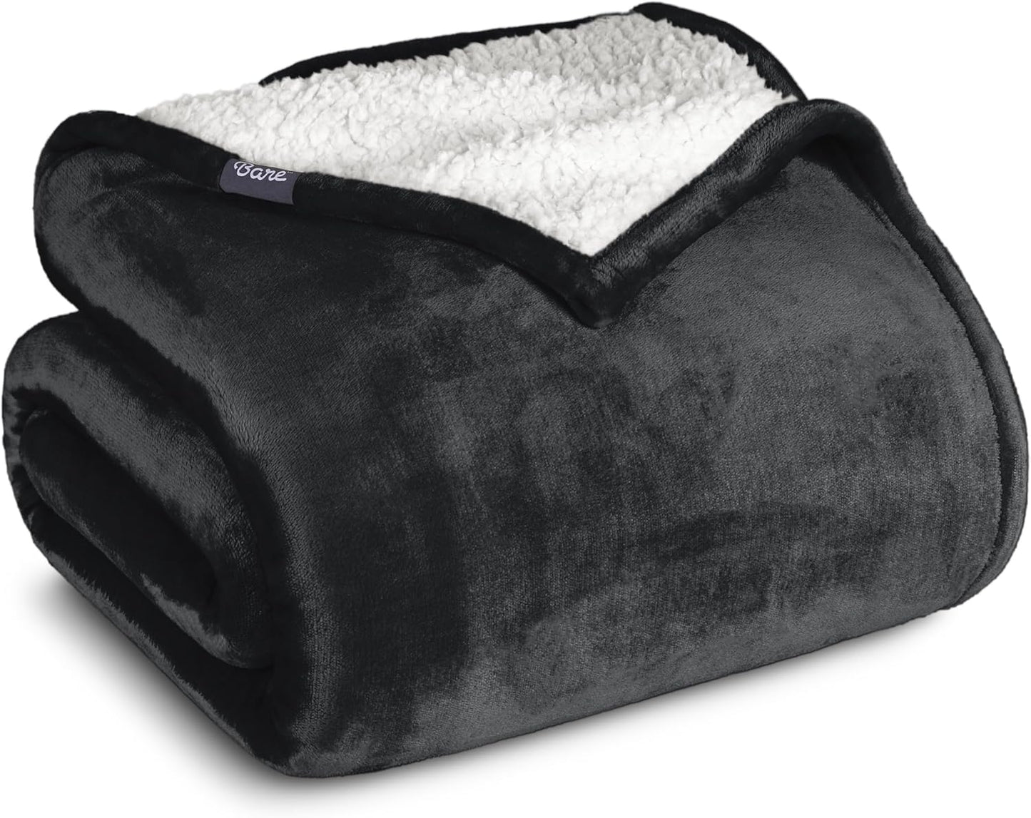 Bare Home Sherpa Fleece Blanket - King Size - Blanket for Bed, Sofa, and Couch - Warm & Lightweight - Fluffy & Soft - Reversible (King, Black)