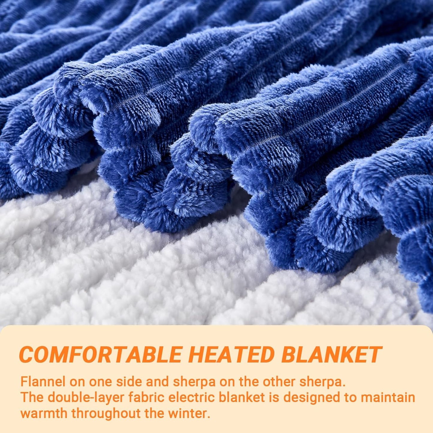 Heated Blanket Electric Full, Soft Flannel Heating Blanket with 8 Hours Auto Off 10 Fast Heating Levels Machine Washable Sherpa Heated Blanket with Overheating Protection