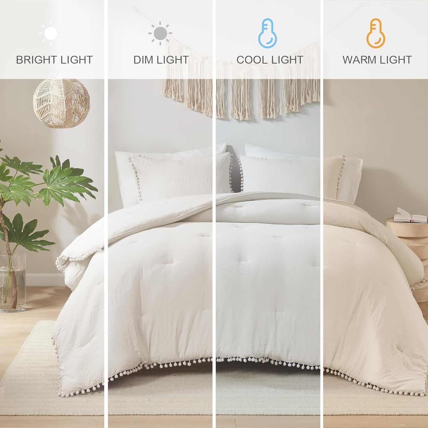 Codi Beige Twin Comforter Set for Girls - Boho Aesthetic Pom Fringe Design Cute Bedding, Soft Washed Microfiber Taupe Bed Sets, Lightweight Chic,1 Comforter & 1 Pillowcase