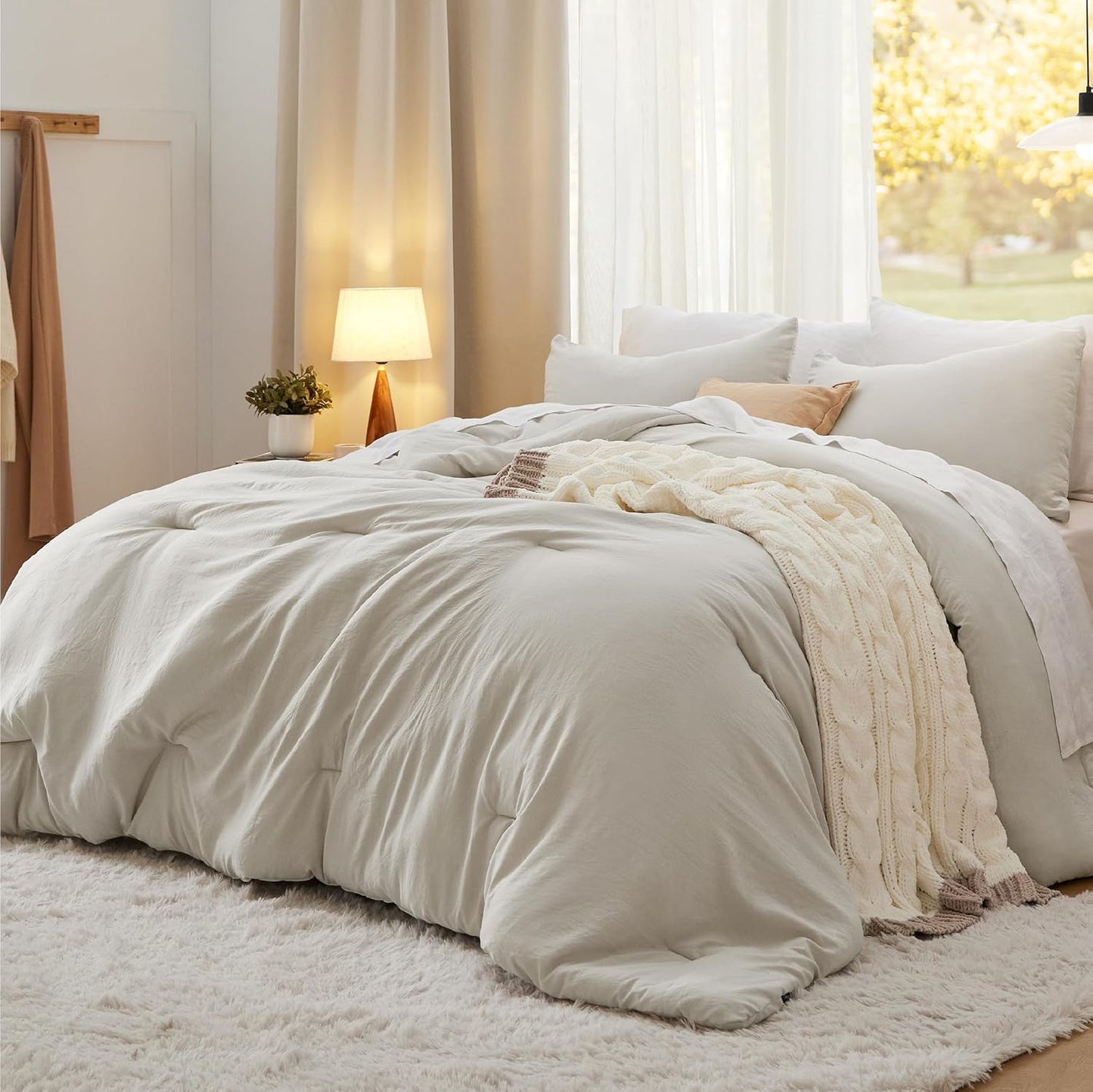 Bedsure Oversized King Size Comforter Set, Beige Soft Prewashed Bedding for All Seasons, 3 Pieces GentleSoft™ Down Alternative Bed Set, 1 Lightweight Comforter (120"x98") and 2 Pillowcases (20"x36")