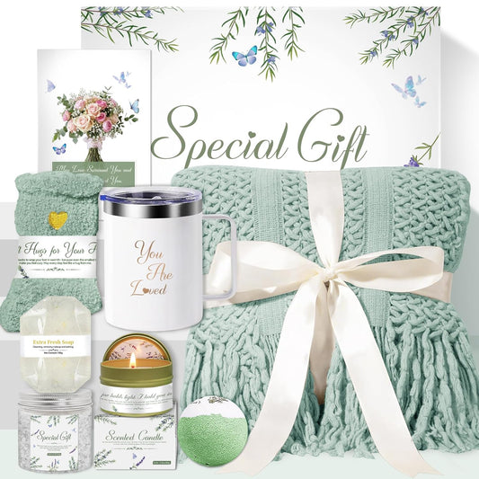 Gift Baskets for Women, Comfort Get Well Soon Gift Basket with Tassel Blanket, Self Care Gifts for Women, Mom, Wife, Sister, Thank you, Sympathy Inspirational Friendship Birthday Care Package Spa Kit