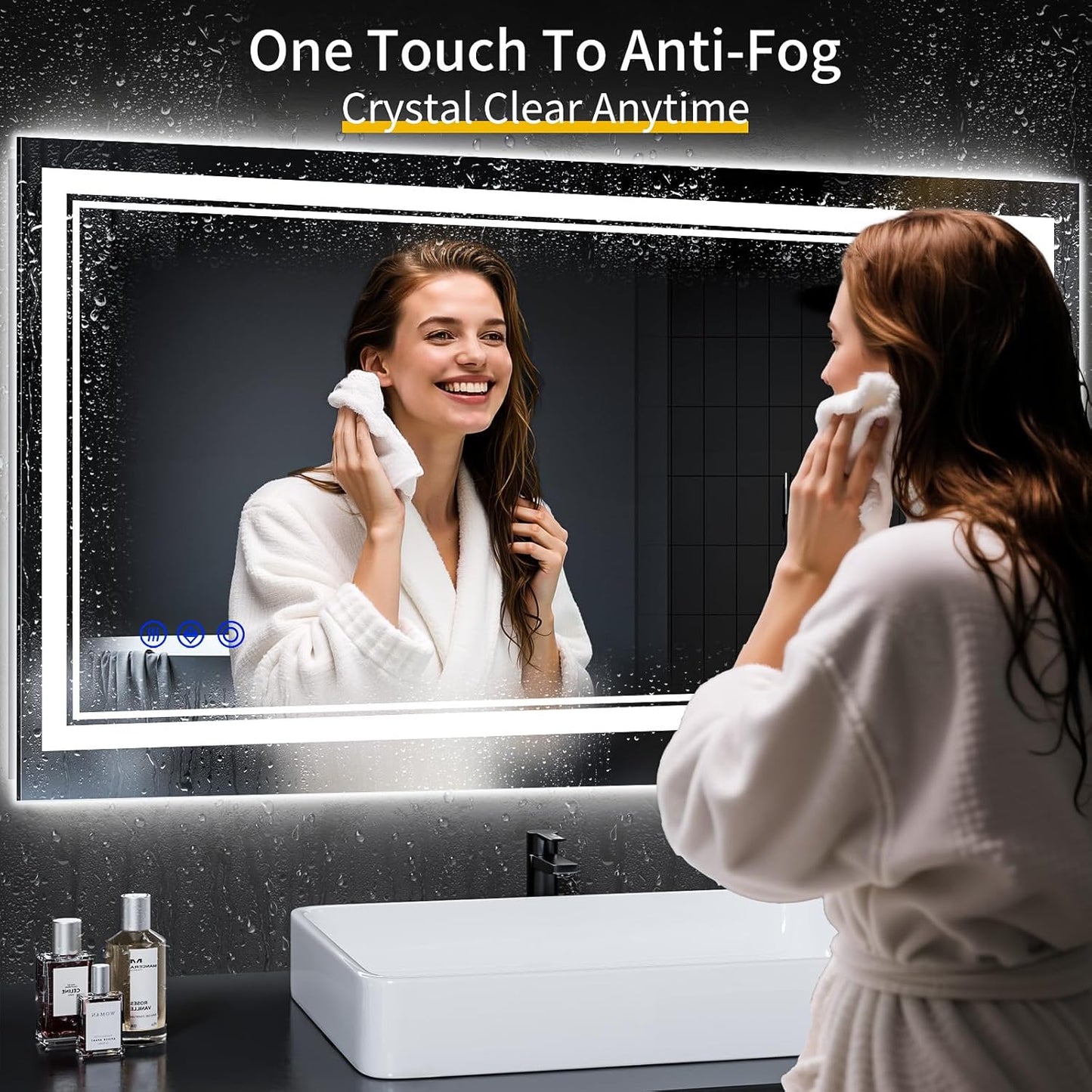 42"x24" LED Bathroom Mirror with Anti-Fog, Stepless Dimmable Lights, 3 Color Modes, Shatter-Proof Tempered Glass, Memory Function & Waterproof Design