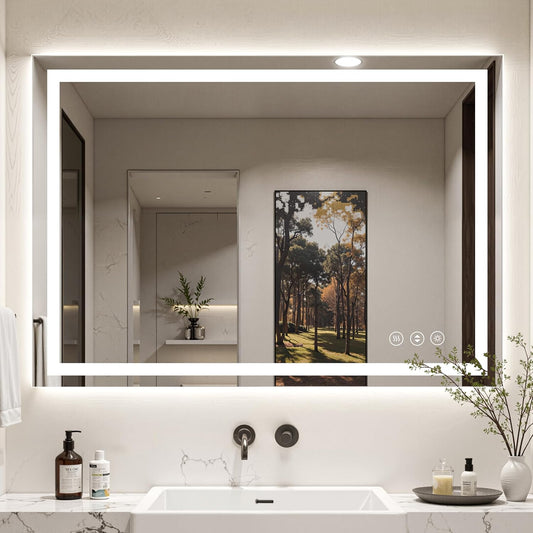 48X40 LED Bathroom Mirror with Lights, Anti-Fog, Backlit + Front Lit (CRI>90), Lighted Bathroom Vanity Mirror for Wall, Memory Function, Dimmable, Tempered Glass, Shatter-Proof, ETL Listed