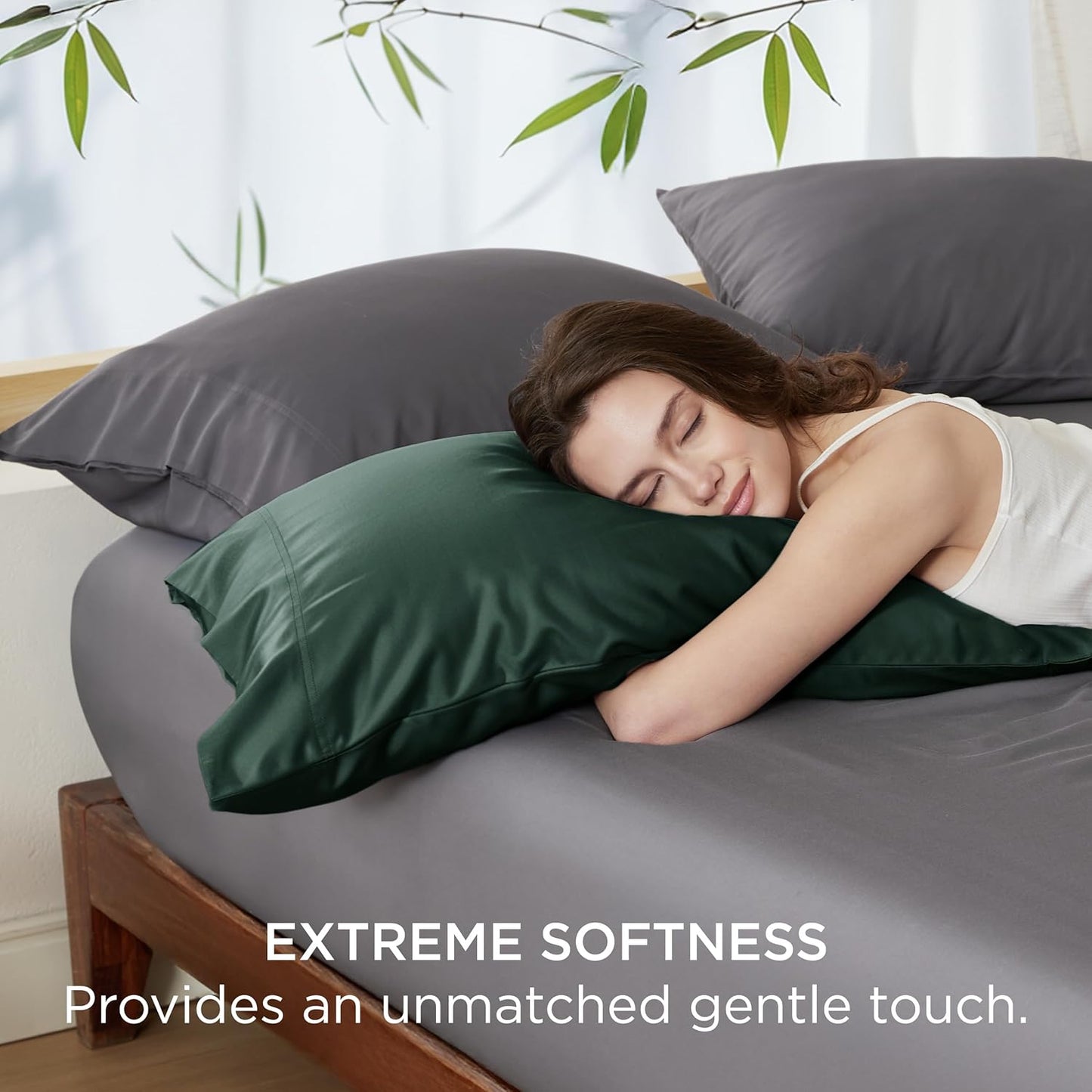 Bedsure Pillow Cases Standard Size, Cooling Pillow Cases, Rayon Derived from Bamboo Forest Green Pillowcases Standard Set of 2, Breathable & Soft Pillow Covers with Envelope Closure, 20x26 Inches