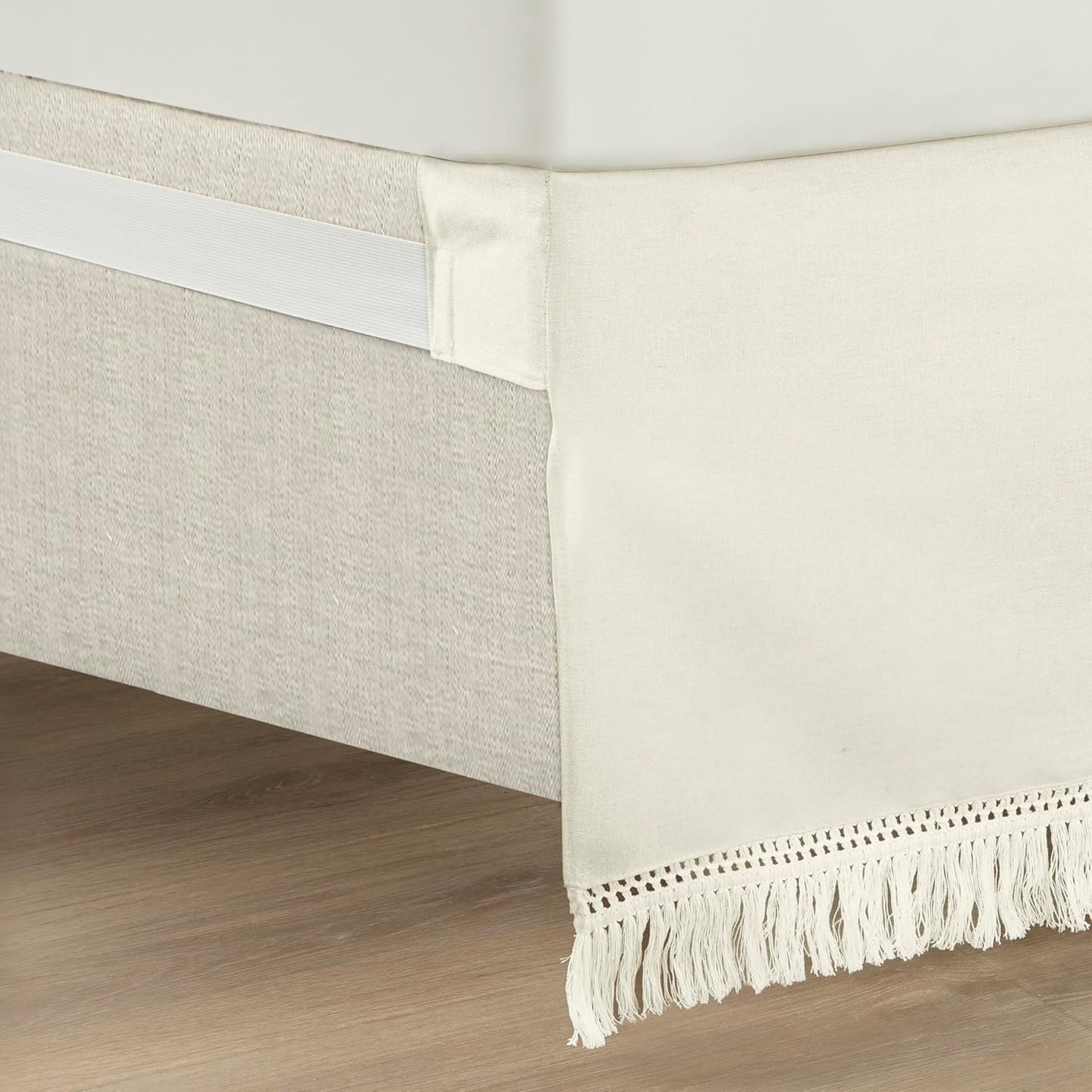 Lush Decor Boho Fringe 15-Inch Tailored Drop Easy Fit Bedskirt, Queen, Off-White