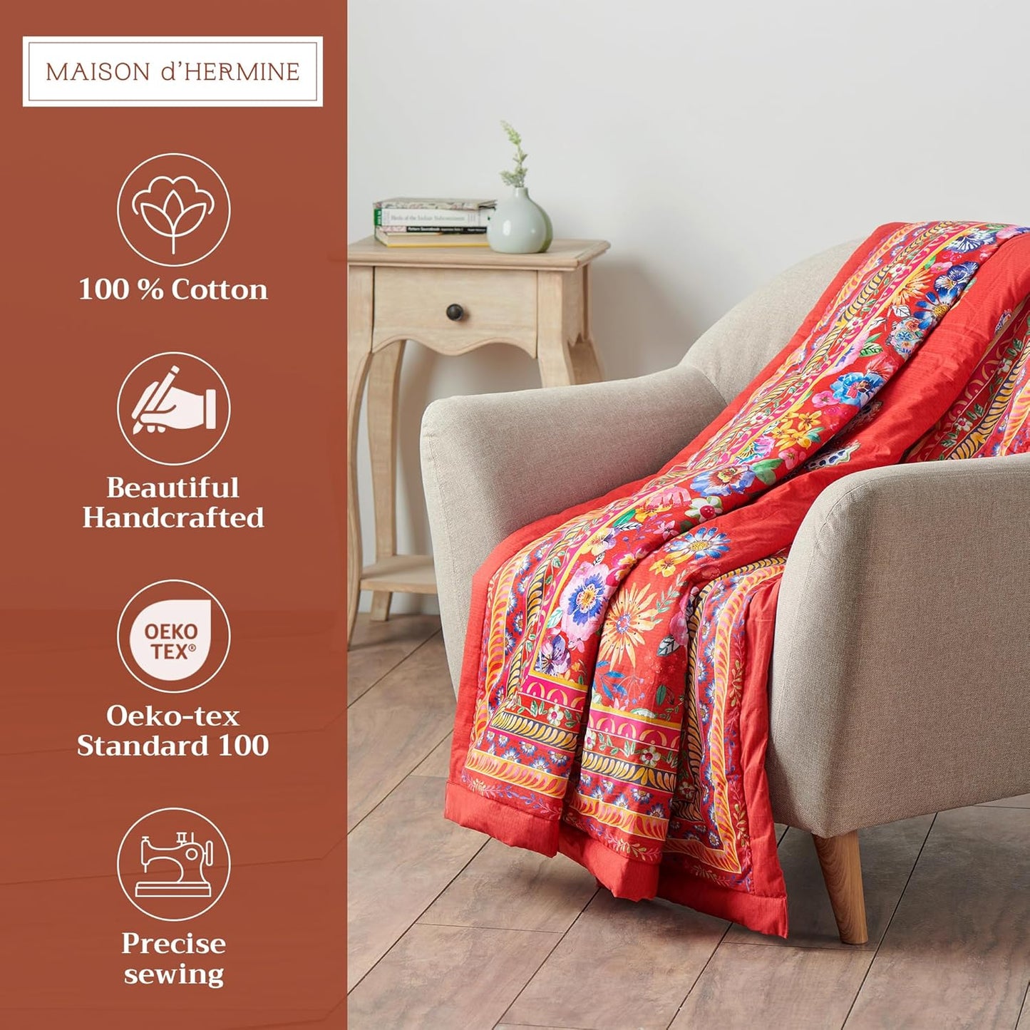 Maison d' Hermine Throw Blanket for Couch Lightweight Soft Warm Breathable Cotton Throw Blankets for Bed Girls Boys Women Men Gifts Sofa Travel Living Room Chair Bedding (60"x80", Happy Florals)
