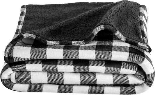Bare Home Sherpa Fleece Blanket - Twin/Twin Extra Long - Blanket for Bed, Sofa, and Couch - Warm & Lightweight - Fluffy & Soft - Reversible (Twin/Twin XL, Buffalo Plaid - White/Black)