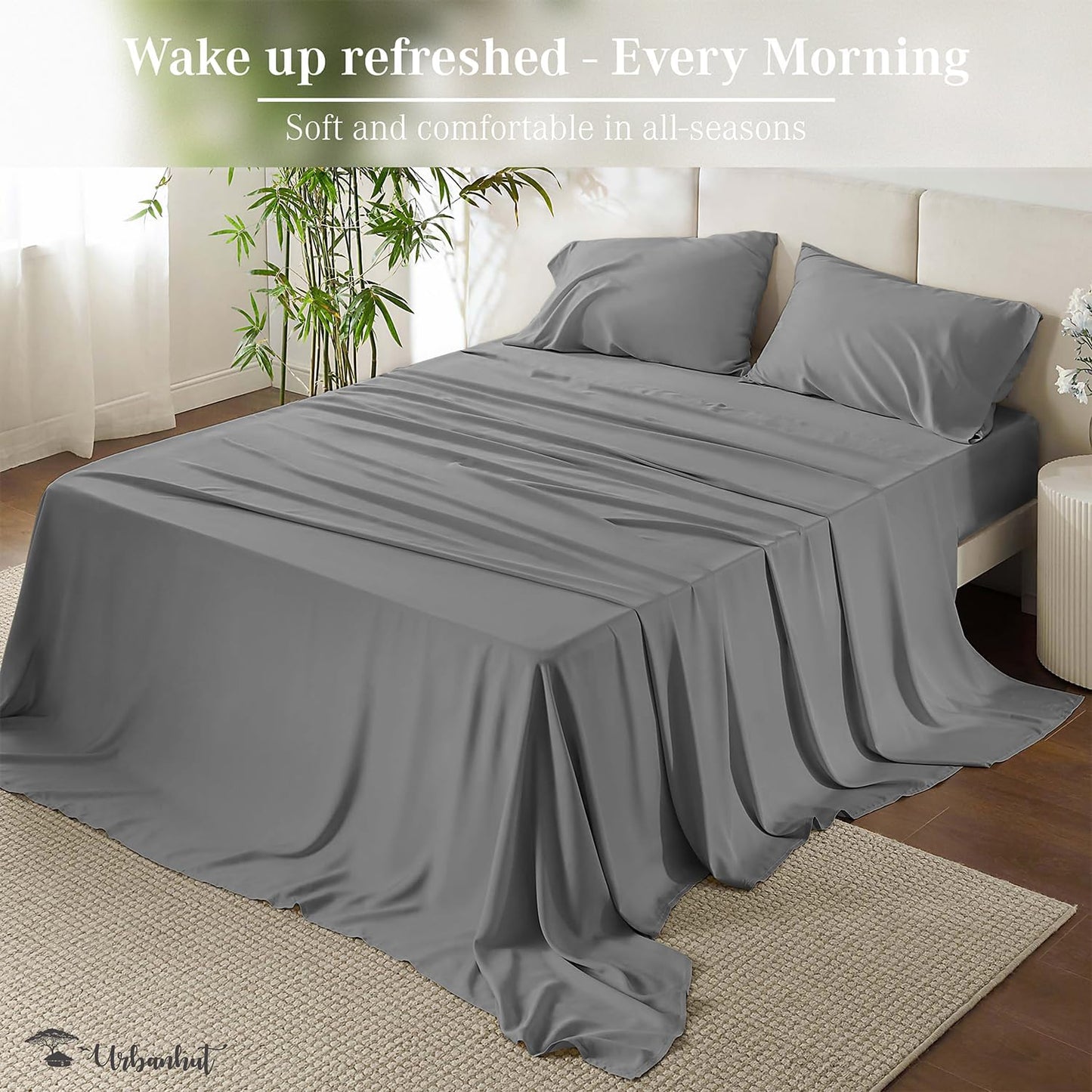 URBANHUT 700 Thread Count Egyptian Cotton Sheets Full Size, 4Pc Sheet Set Soft Luxury Bed Sheets for Full Size Bed, Sateen Weave Hotel Sheets, 16'' Elasticized Deep Pocket - Dark Grey