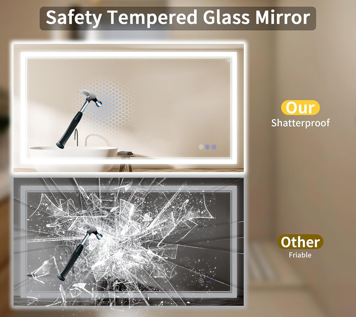 30"x55" LED Bathroom Mirror with Lights, Anti-Fog, Backlit + Front Lit, Dimmable, Led Vanity Mirror for Wall, Lighted Bathroom Mirror, 3 Colors, Shatter-Proof Tempered Glass