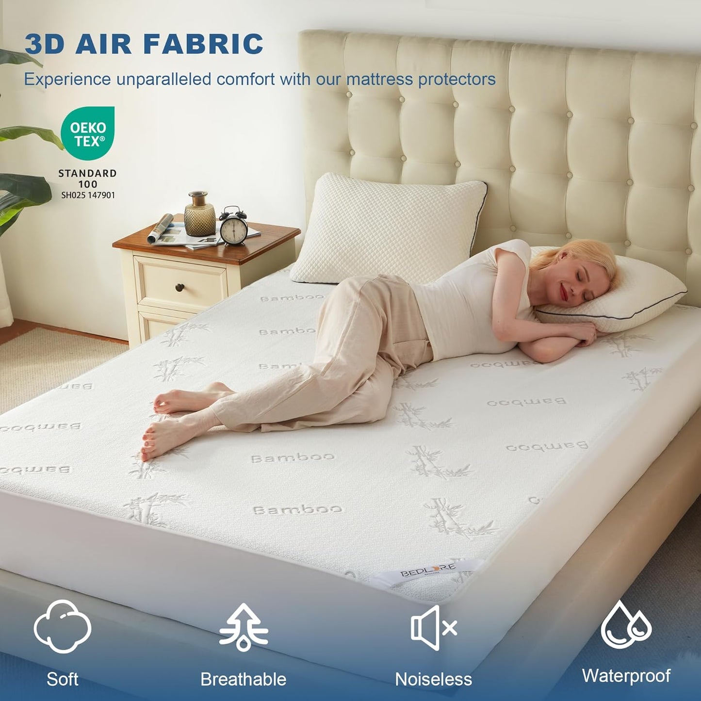 BEDLORE Full Size Waterproof Mattress Protector Viscose Derived from Bamboo, Soft Mattress Cover Fitted with Deep Pocket 6"-15", Breathable & Cooling Noiseless Mattress Pad, Machine Washable(White)